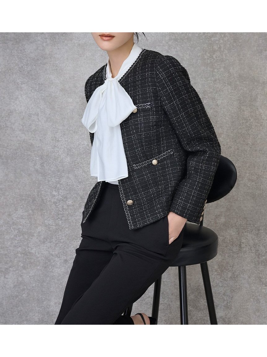 【セルフォード/CELFORD】のミドル丈ノーカラーツイードジャケット インテリア・キッズ・メンズ・レディースファッション・服の通販 founy(ファニー) 　ファッション　Fashion　レディースファッション　Fashion for Women　アウター　Coat / Outerwear Collection　レディースジャケット・軽アウター　Jackets　おすすめ　Recommended / Our Picks　シンプル　Simple, Minimal　ジャケット　Jacket, Outerwear　ストレート　Straight, Straight Cut　スパンコール　Sequins, Sequin Embellishment　スマート　Smart, Elegant　セレモニー　Ceremony　ツイード／ツィード　Choker, Choker Necklace　デニム　Denim, Jeans Material　フォーマル　Formal, Dressy　ボックス　Boxy, Box Shape　ミドル　Middle Length, Mid Height　エレガント 上品　Elegant　BLK[009]|ID: prp329100004918309 ipo3291000000036889887
