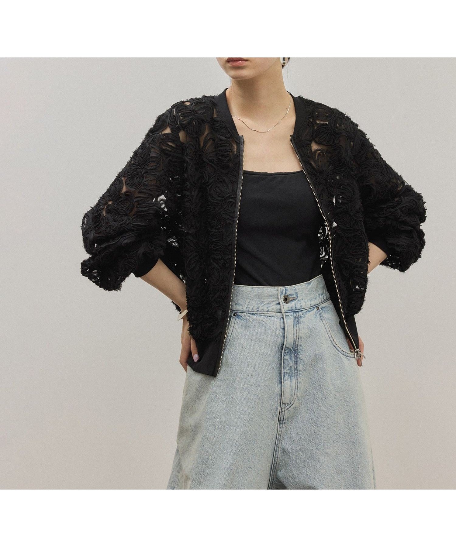 【アダム エ ロペ/ADAM ET ROPE'】のラインアートレースブルゾン インテリア・キッズ・メンズ・レディースファッション・服の通販 founy(ファニー) 　ファッション　Fashion　レディースファッション　Fashion for Women　アウター　Coat / Outerwear Collection　ブルゾンジャケット・スポーティアウター　Blouson Jackets　春　Spring　ギャザー　Gathered, Ruffled　シアー　Sheer, See-Through　ダブル　Double, Double-Breasted　デニム　Denim, Jeans Material　フェミニン　Feminine, Girly　フォルム　Silhouette, Form　フラワー　Flower, Floral　フロント　Front, Front Design　ブルゾン　Blouson, Bomber Jacket　ベーシック　Basic, Essential　ボトム　Bottoms, Lower Wear　ポケット　Pocket, Pocket Detail　メッシュ　Mesh, Net Fabric　モチーフ　Motif, Design Theme　S/S・春夏　SS, Spring/Summer, Warm Season　夏　Summer　2026年　2026　ブラック(01)|ID: prp329100004918313 ipo3291000000036889906