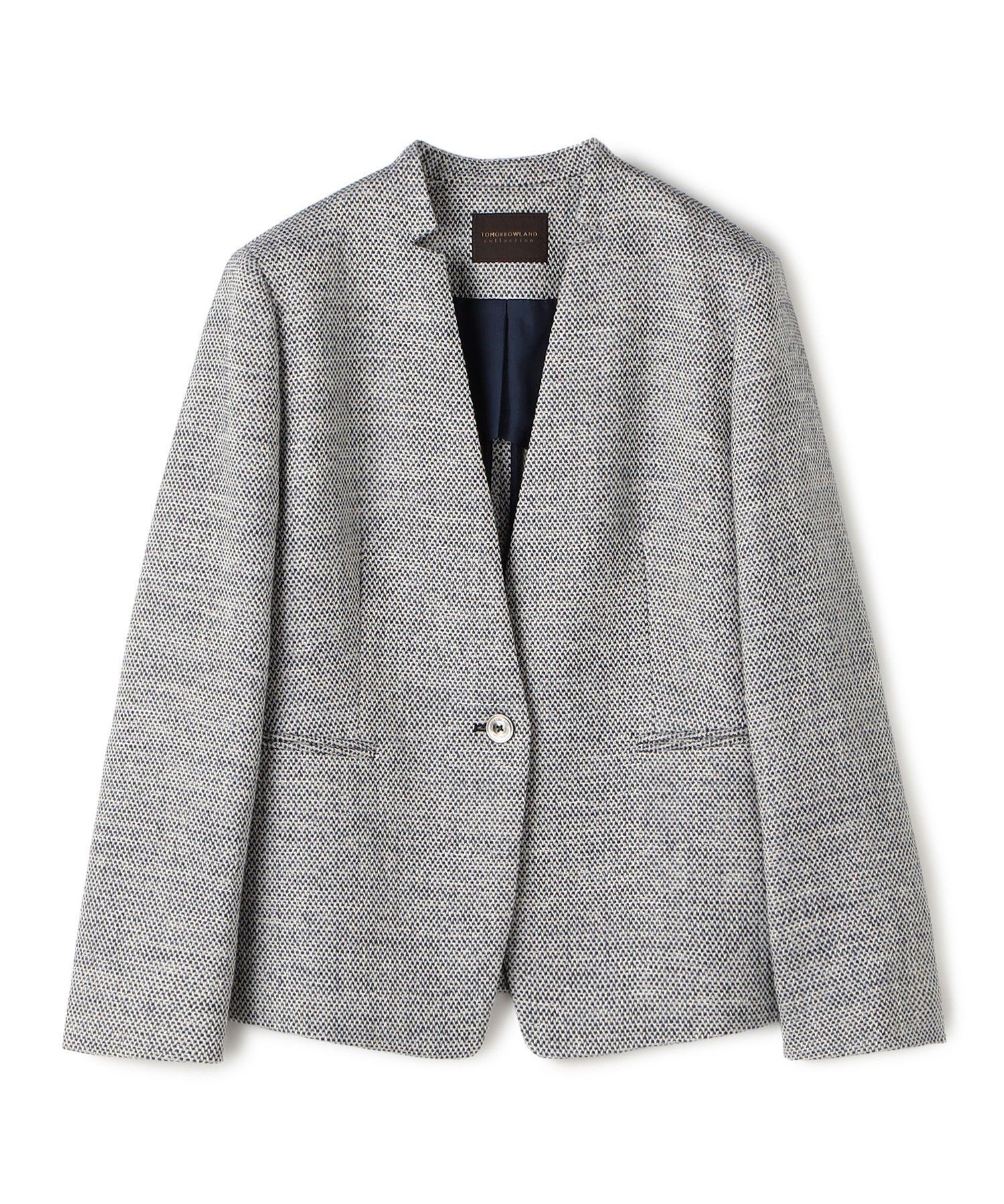 【トゥモローランド/TOMORROWLAND】のフラットテープ キザミカラージャケット インテリア・キッズ・メンズ・レディースファッション・服の通販 founy(ファニー) 　ファッション　Fashion　レディースファッション　Fashion for Women　アウター　Coat / Outerwear Collection　レディースジャケット・軽アウター　Jackets　インナー　Innerwear　カッティング　Cutting Detail　コンパクト　Compact, Small Size　シェイプ　Shape, Slim Fit　ジャケット　Jacket, Outerwear　ダウン　Down, Puffer　ツイード　Twill, Twill Weave　フラット　Flat, Flat Shoes　フロント　Front, Front Design　ボトム　Bottoms, Lower Wear　春　Spring　64 ブルー系|ID: prp329100004918337 ipo3291000000036890010