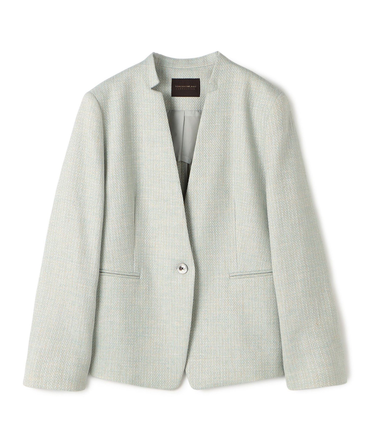 【トゥモローランド/TOMORROWLAND】のフラットテープ キザミカラージャケット インテリア・キッズ・メンズ・レディースファッション・服の通販 founy(ファニー) 　ファッション　Fashion　レディースファッション　Fashion for Women　アウター　Coat / Outerwear Collection　レディースジャケット・軽アウター　Jackets　インナー　Innerwear　カッティング　Cutting Detail　コンパクト　Compact, Small Size　シェイプ　Shape, Slim Fit　ジャケット　Jacket, Outerwear　ダウン　Down, Puffer　ツイード　Twill, Twill Weave　フラット　Flat, Flat Shoes　フロント　Front, Front Design　ボトム　Bottoms, Lower Wear　春　Spring　52 ライトグリーン系|ID: prp329100004918337 ipo3291000000036890011