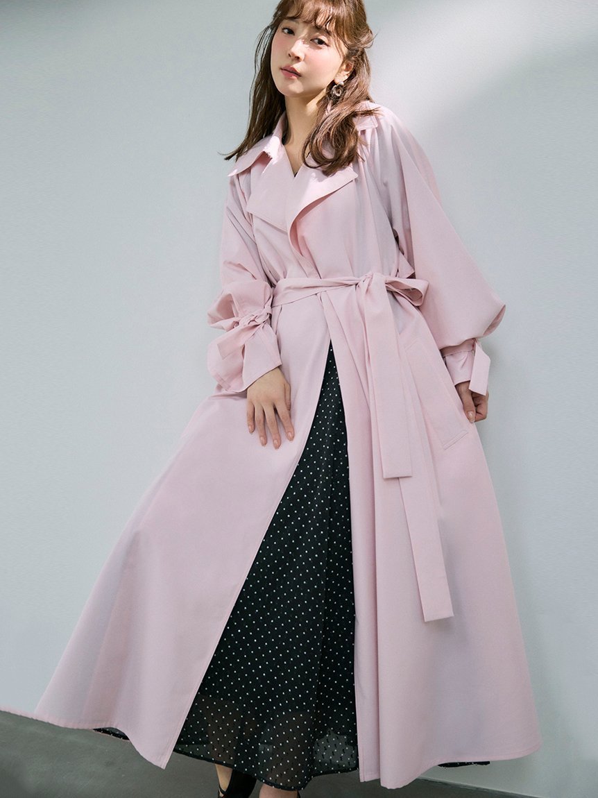 【フレイ アイディー/FRAY I.D】のライトフレアーロングトレンチコート/UVカット・接触冷感・撥水 インテリア・キッズ・メンズ・レディースファッション・服の通販 founy(ファニー) 　ファッション　Fashion　レディースファッション　Fashion for Women　アウター　Coat / Outerwear Collection　コート・ロングコート・ピーコート　Long Coats, Peacoats & More　トレンチコート / 春秋の定番アウター　Trench Coats　カフス　Cuff Design　ガウン　Gown, Robe　シンプル　Simple, Minimal　スマート　Smart, Elegant　フロント　Front, Front Design　リボン　Ribbon, Bow　おすすめ　Recommended / Our Picks　PNK[066]|ID: prp329100004918340 ipo3291000000036890025