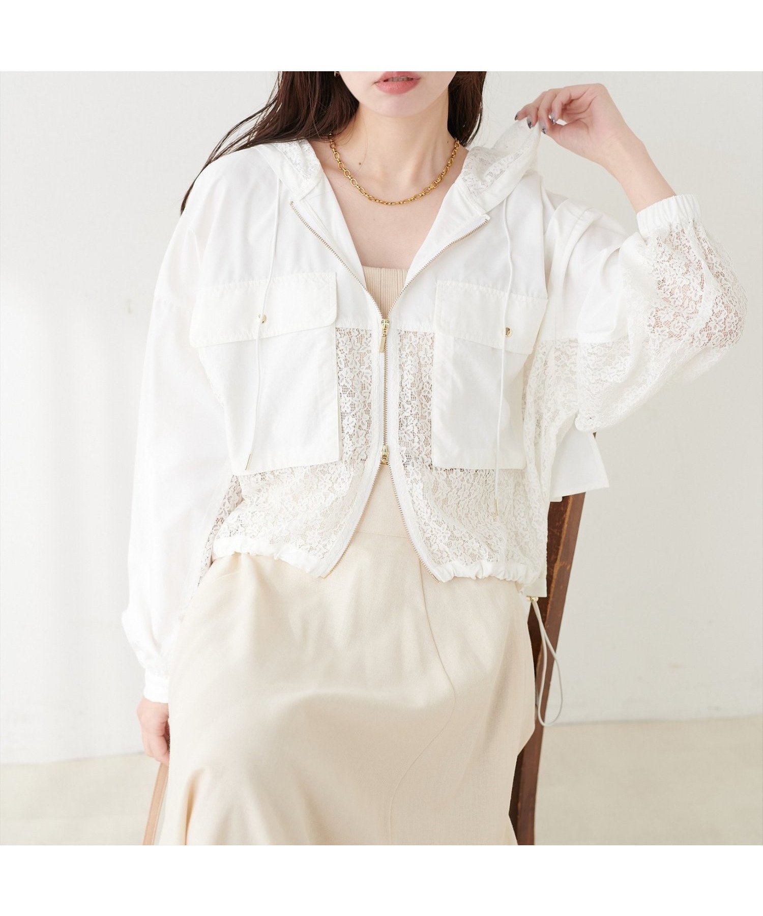 【ナチュラルクチュール/natural couture】のレースコンビブルゾン インテリア・キッズ・メンズ・レディースファッション・服の通販 founy(ファニー) 　ファッション　Fashion　レディースファッション　Fashion for Women　アウター　Coat / Outerwear Collection　ブルゾンジャケット・スポーティアウター　Blouson Jackets　アクセサリー　Fashion Accessories　イヤリング　Earrings　エレガント 上品　Elegant　サンダル　Sandals, Summer Shoes　シンプル　Simple, Minimal　スニーカー　Sneakers, Trainers　タンク　Tank Top, Sleeveless Top　デニム　Denim, Jeans Material　ネックレス　Necklace, Pendant Necklace　パール　Pearl, Pearl Accent　フェミニン　Feminine, Girly　フロント　Front, Front Design　ブルゾン　Blouson, Bomber Jacket　ミックス　Mix, Mixed Style　リゾート　Resort, Vacation Style　リラックス　Relax, Relaxed Fit　レース　Lace, Lace Fabric　再入荷　Restock / Back in Stock　おすすめ　Recommended / Our Picks　2026年　2026　オフホワイト|ID: prp329100004918374 ipo3291000000036890169