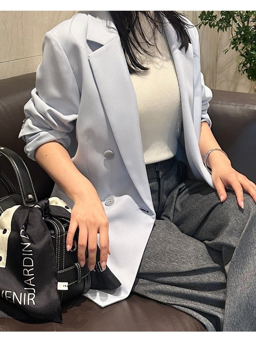 【フレイ アイディー/FRAY I.D】のダブルテーラードジャケット/ウォッシャブル・UVカット・防シワ・接触冷感 インテリア・キッズ・メンズ・レディースファッション・服の通販 founy(ファニー) 　ファッション　Fashion　レディースファッション　Fashion for Women　アウター　Coat / Outerwear Collection　レディースジャケット・軽アウター　Jackets　テーラードジャケット / 通勤・きれいめスタイル　Tailored Jackets & Blazers　春　Spring　洗える　Machine Washable　今季　This Season, Current Season　ジャケット　Jacket, Outerwear　ストレッチ　Stretch, Stretchy Fabric　スマート　Smart, Elegant　フラップ　Flap, Flap Pocket　ポケット　Pocket, Pocket Detail　S/S・春夏　SS, Spring/Summer, Warm Season　おすすめ　Recommended / Our Picks　夏　Summer　エレガント 上品　Elegant　LBLU[081]|ID: prp329100004918390 ipo3291000000036890235