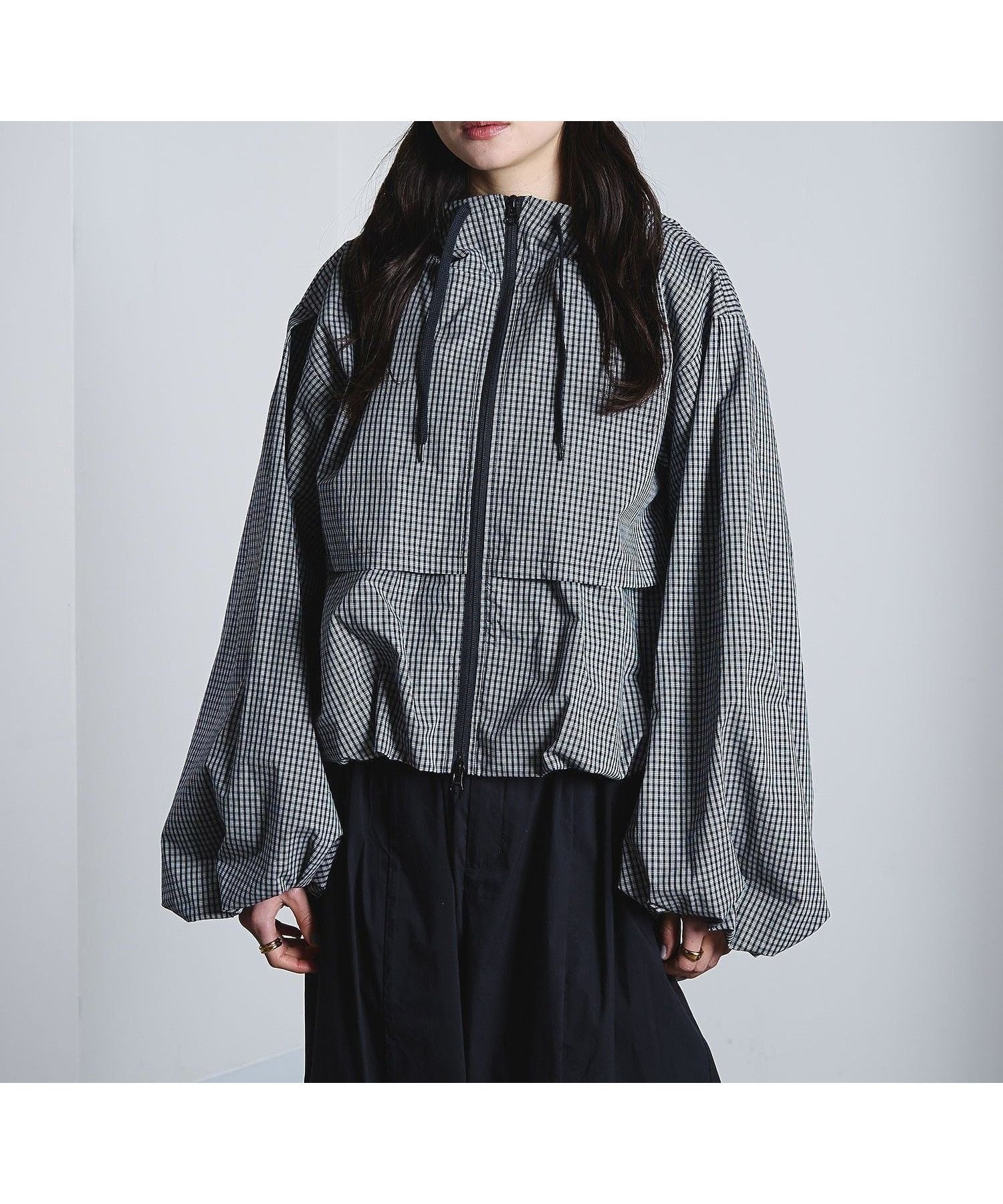 【ローズバッド/ROSE BUD】のCHECK PUFF BLOUSON インテリア・キッズ・メンズ・レディースファッション・服の通販 founy(ファニー) 　ファッション　Fashion　レディースファッション　Fashion for Women　アウター　Coat / Outerwear Collection　ブルゾンジャケット・スポーティアウター　Blouson Jackets　春　Spring　ギャザー　Gathered, Ruffled　ジップ　Zip, Zipper　チェック　Check, Plaid, Tartan　バランス　Balance, Style Balance　バルーン　Balloon, Balloon Silhouette　ビッグ　Big, Oversized　ブルゾン　Blouson, Bomber Jacket　ワイド　Wide, Wide Fit　BLACK|ID: prp329100004918393 ipo3291000000036890243
