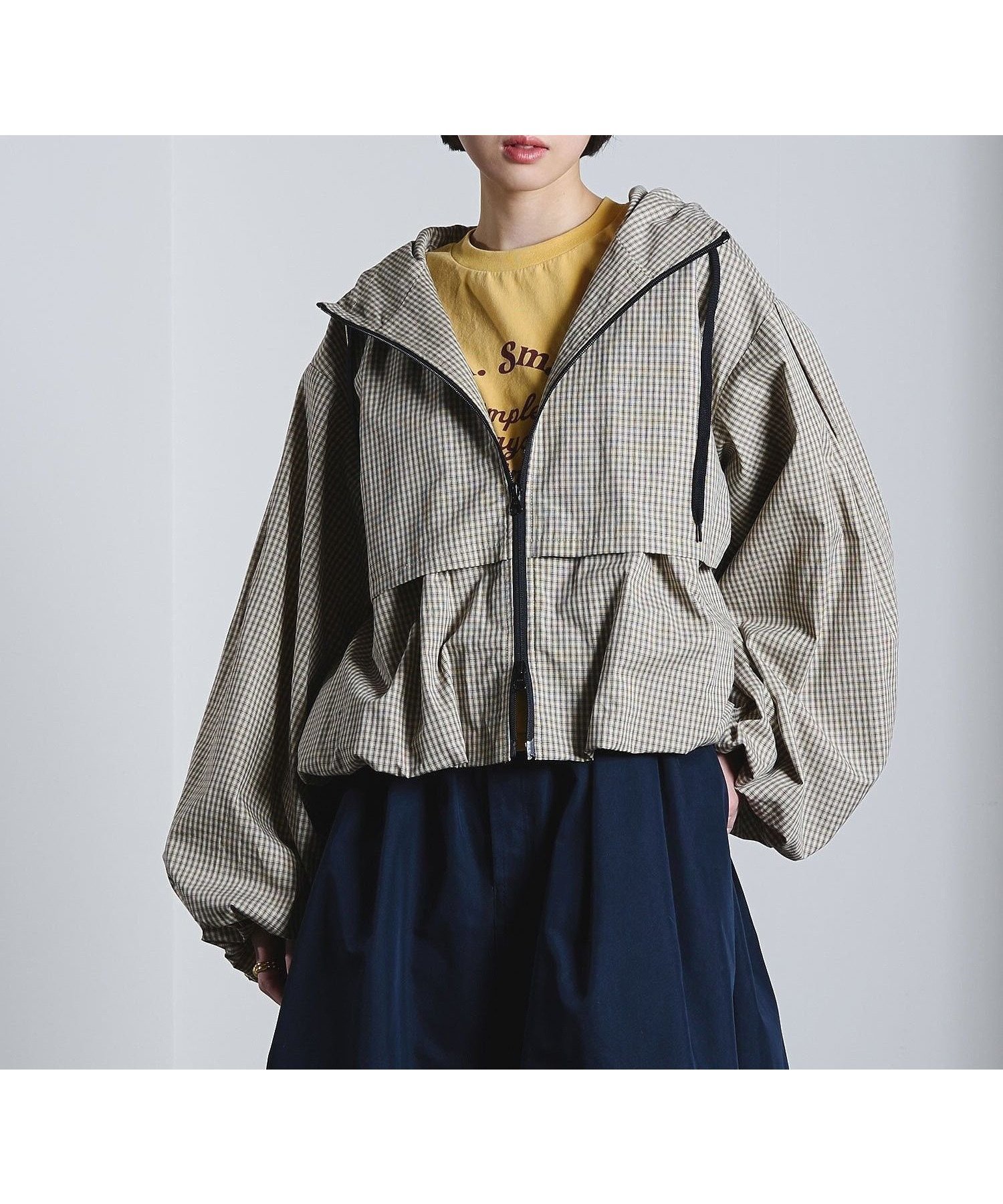 【ローズバッド/ROSE BUD】のCHECK PUFF BLOUSON インテリア・キッズ・メンズ・レディースファッション・服の通販 founy(ファニー) 　ファッション　Fashion　レディースファッション　Fashion for Women　アウター　Coat / Outerwear Collection　ブルゾンジャケット・スポーティアウター　Blouson Jackets　春　Spring　ギャザー　Gathered, Ruffled　ジップ　Zip, Zipper　チェック　Check, Plaid, Tartan　バランス　Balance, Style Balance　バルーン　Balloon, Balloon Silhouette　ビッグ　Big, Oversized　ブルゾン　Blouson, Bomber Jacket　ワイド　Wide, Wide Fit　BEIGE|ID: prp329100004918393 ipo3291000000036890244