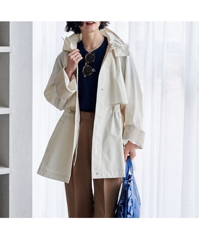 【フリークスストア/FREAK'S STORE】の2way 配色ステッチ フード付き ミニフレア トレンチコート/スプリングコート 全3色 インテリア・キッズ・メンズ・レディースファッション・服の通販 founy(ファニー) 　ファッション　Fashion　レディースファッション　Fashion for Women　アウター　Coat / Outerwear Collection　コート・ロングコート・ピーコート　Long Coats, Peacoats & More　トレンチコート / 春秋の定番アウター　Trench Coats　春　Spring　スタンド　Stand Collar, Upright Stand　トレンド　Trend, Trending Now　ドローコード　Drawcord, Drawstring Cord　バランス　Balance, Style Balance　フレア　Flare, Flared　ミドル　Middle Length, Mid Height　冬　Winter / This Winter　S/S・春夏　SS, Spring/Summer, Warm Season　夏　Summer　2026年　2026　オフホワイト|ID: prp329100004918404 ipo3291000000036890283