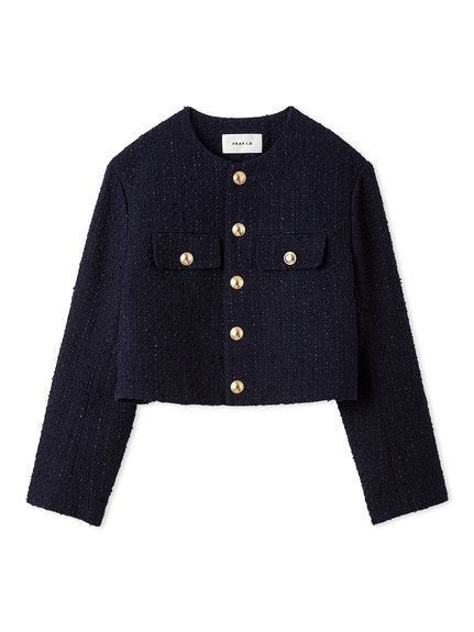 【フレイ アイディー/FRAY I.D】のクロップドツイードジャケット インテリア・キッズ・メンズ・レディースファッション・服の通販 founy(ファニー) 　ファッション　Fashion　レディースファッション　Fashion for Women　アウター　Coat / Outerwear Collection　レディースジャケット・軽アウター　Jackets　クロップド　Cropped, Short Length　ジャケット　Jacket, Outerwear　スマート　Smart, Elegant　ツイード　Twill, Twill Weave　フォーマル　Formal, Dressy　フロント　Front, Front Design　エレガント 上品　Elegant　NVY[089]|ID: prp329100004918410 ipo3291000000036890307