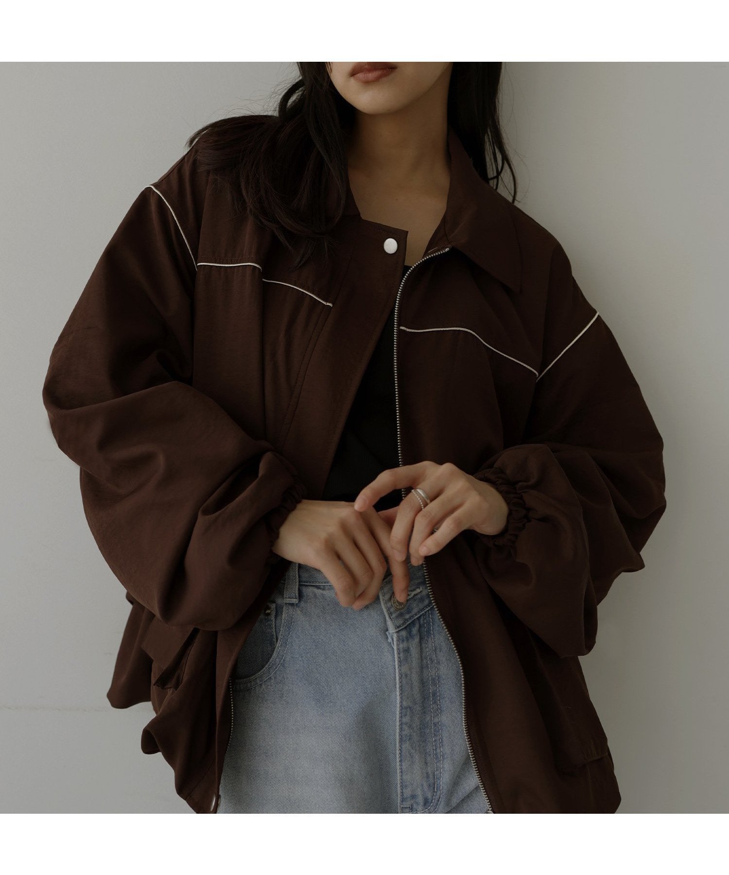 【ヘラム/hellam】の合繊ツイルパイピングブルゾン インテリア・キッズ・メンズ・レディースファッション・服の通販 founy(ファニー) 　ファッション　Fashion　レディースファッション　Fashion for Women　アウター　Coat / Outerwear Collection　ブルゾンジャケット・スポーティアウター　Blouson Jackets　ジャケット　Jacket, Outerwear　バルーン　Balloon, Balloon Silhouette　ブルゾン　Blouson, Bomber Jacket　春　Spring　ブラウン|ID: prp329100004918420 ipo3291000000036890344