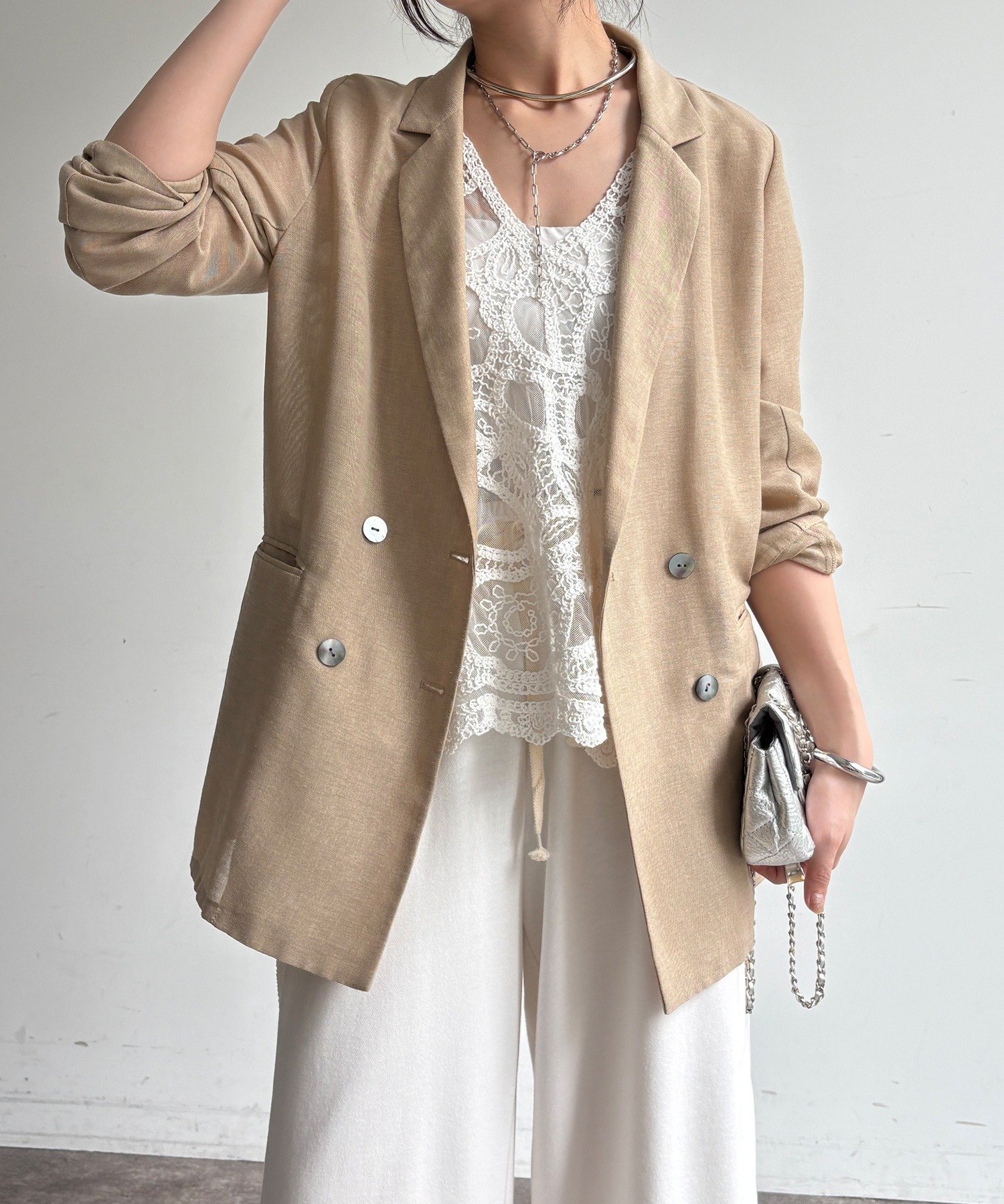 【ドゥドゥ/DouDou】の【ウォッシャブル】シアーダブルジャケット インテリア・キッズ・メンズ・レディースファッション・服の通販 founy(ファニー) 　ファッション　Fashion　レディースファッション　Fashion for Women　アウター　Coat / Outerwear Collection　レディースジャケット・軽アウター　Jackets　ウォッシャブル　Machine Washable　ジャケット　Jacket, Outerwear　スマート　Smart, Elegant　雑誌　Magazine, Fashion Magazine　ダブル　Double, Double-Breasted　バランス　Balance, Style Balance　メッシュ　Mesh, Net Fabric　S/S・春夏　SS, Spring/Summer, Warm Season　再入荷　Restock / Back in Stock　夏　Summer　エレガント 上品　Elegant　2026年　2026　ベージュ|ID: prp329100004918442 ipo3291000000036890423