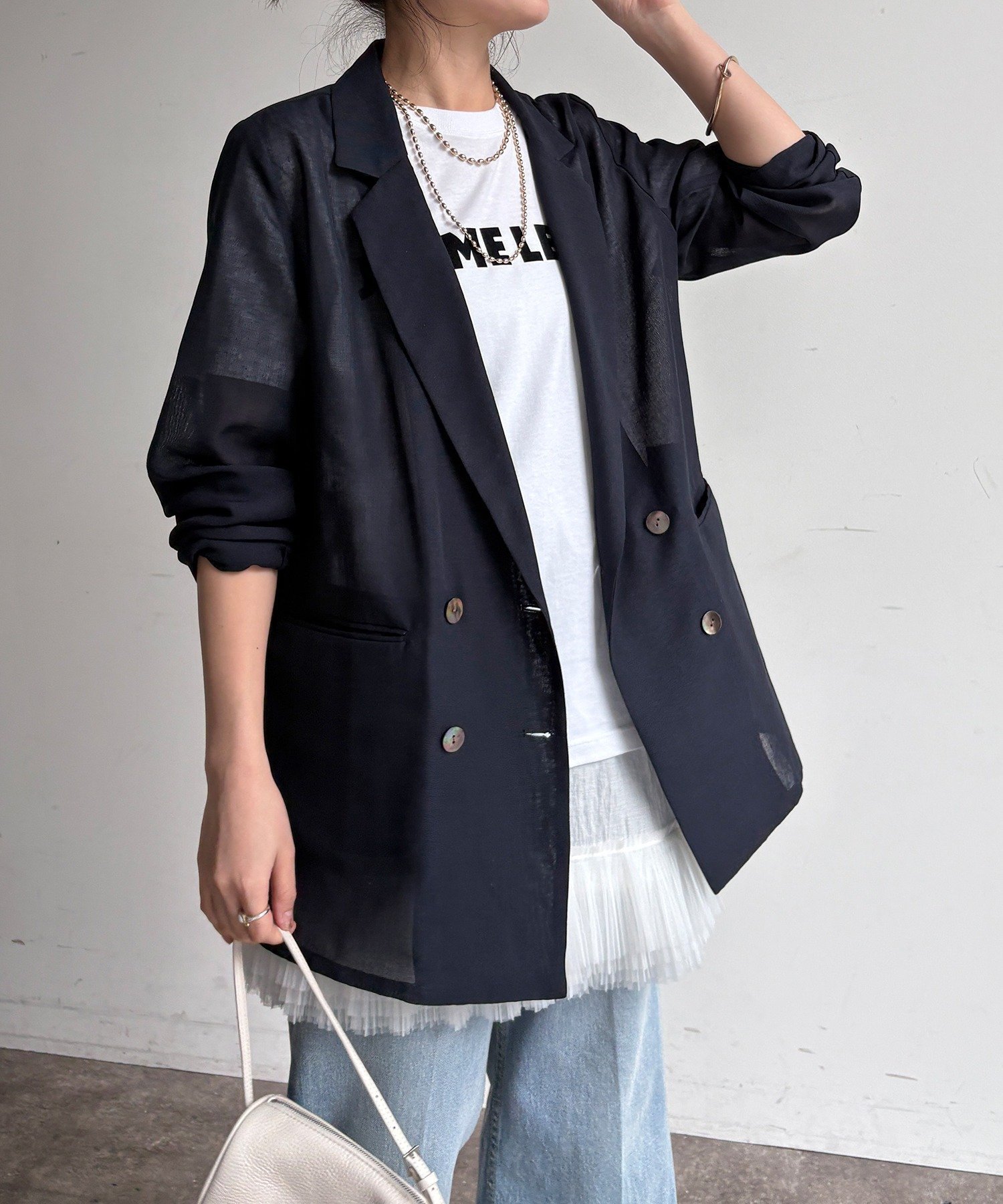 【ドゥドゥ/DouDou】の【ウォッシャブル】シアーダブルジャケット インテリア・キッズ・メンズ・レディースファッション・服の通販 founy(ファニー) 　ファッション　Fashion　レディースファッション　Fashion for Women　アウター　Coat / Outerwear Collection　レディースジャケット・軽アウター　Jackets　ウォッシャブル　Machine Washable　ジャケット　Jacket, Outerwear　スマート　Smart, Elegant　雑誌　Magazine, Fashion Magazine　ダブル　Double, Double-Breasted　バランス　Balance, Style Balance　メッシュ　Mesh, Net Fabric　S/S・春夏　SS, Spring/Summer, Warm Season　再入荷　Restock / Back in Stock　夏　Summer　エレガント 上品　Elegant　2026年　2026　ネイビー|ID: prp329100004918442 ipo3291000000036890425