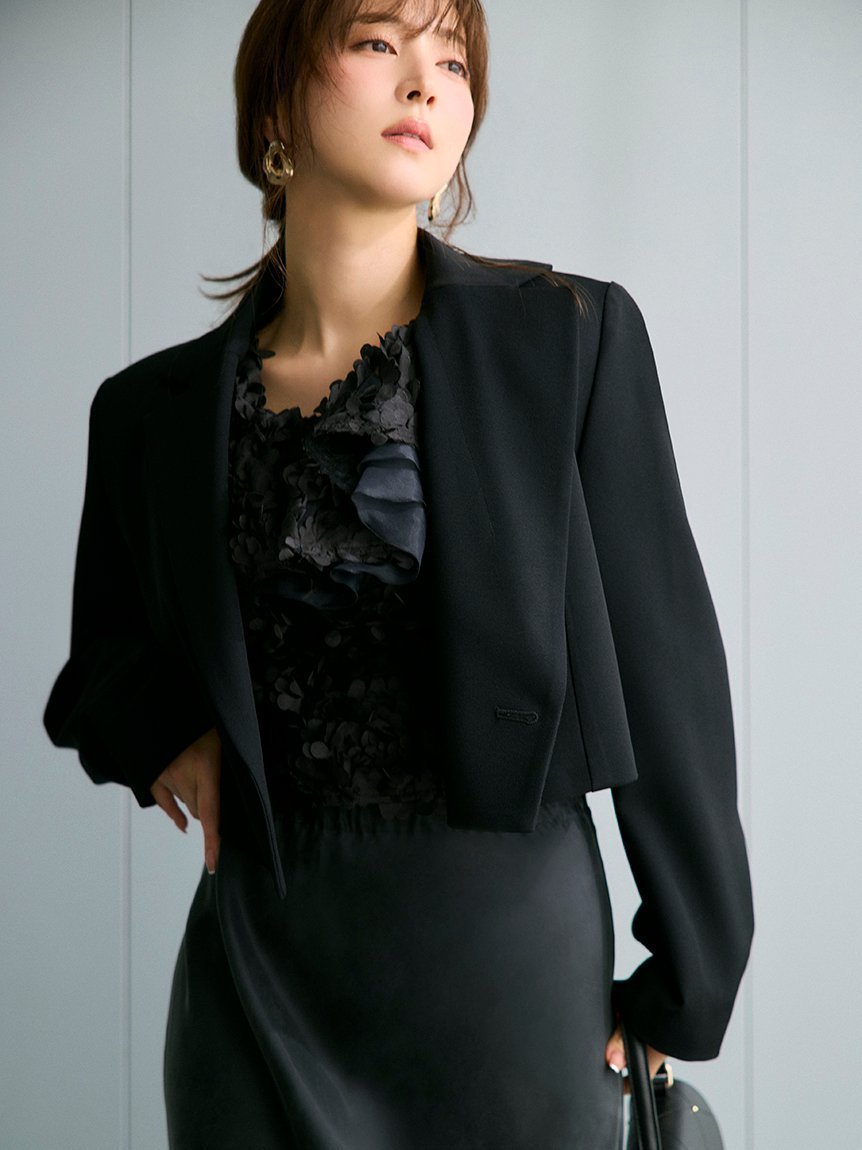 【フレイ アイディー/FRAY I.D】のクロップドジャケット/UVカット インテリア・キッズ・メンズ・レディースファッション・服の通販 founy(ファニー) 　ファッション　Fashion　レディースファッション　Fashion for Women　アウター　Coat / Outerwear Collection　レディースジャケット・軽アウター　Jackets　春　Spring　コンパクト　Compact, Small Size　ショート　Short, Short Length　ジャケット　Jacket, Outerwear　ストライプ　Stripe, Striped Pattern　ストレッチ　Stretch, Stretchy Fabric　スマート　Smart, Elegant　セットアップ　Set-Up, Coordinated Outfit　ダブル　Double, Double-Breasted　デニム　Denim, Jeans Material　バランス　Balance, Style Balance　S/S・春夏　SS, Spring/Summer, Warm Season　おすすめ　Recommended / Our Picks　夏　Summer　BLK[009]|ID: prp329100004918473 ipo3291000000036890542