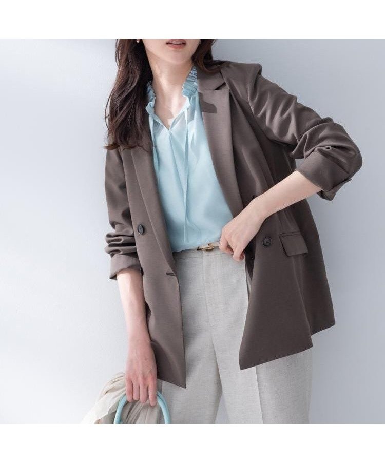 【アンタイトル/UNTITLED】の【接触冷感/UVカット/洗える】エアリー ダブルブレストジャケット インテリア・キッズ・メンズ・レディースファッション・服の通販 founy(ファニー) 　ファッション　Fashion　レディースファッション　Fashion for Women　アウター　Coat / Outerwear Collection　レディースジャケット・軽アウター　Jackets　ウォーター　Water　エアリー　Airy Texture　洗える　Machine Washable　ジャケット　Jacket, Outerwear　ストレッチ　Stretch, Stretchy Fabric　スマート　Smart, Elegant　スーツ　Suit, Formalwear　セットアップ　Set-Up, Coordinated Outfit　デニム　Denim, Jeans Material　定番　Standard, Basic Item　人気　Popular, Best Seller　ポケット　Pocket, Pocket Detail　ミックス　Mix, Mixed Style　リラックス　Relax, Relaxed Fit　ワイド　Wide, Wide Fit　おすすめ　Recommended / Our Picks　日本製　Made In Japan　ブラウン|ID: prp329100004918480 ipo3291000000036890570