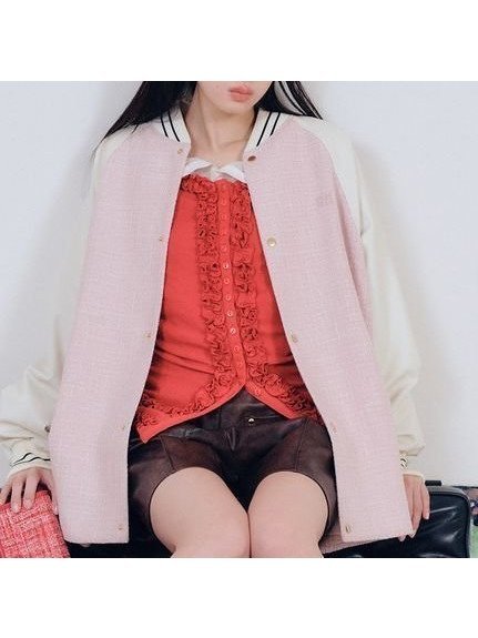 【ファーファー/FURFUR】の2WAYツイードスタジャン インテリア・キッズ・メンズ・レディースファッション・服の通販 founy(ファニー) 　ファッション　Fashion　レディースファッション　Fashion for Women　ギャザー　Gathered, Ruffled　スマート　Smart, Elegant　ツイード　Twill, Twill Weave　ドローコード　Drawcord, Drawstring Cord　パターン　Pattern, Design Print　フレア　Flare, Flared　フロント　Front, Front Design　ベーシック　Basic, Essential　PNK[066]|ID: prp329100004918489 ipo3291000000036890617