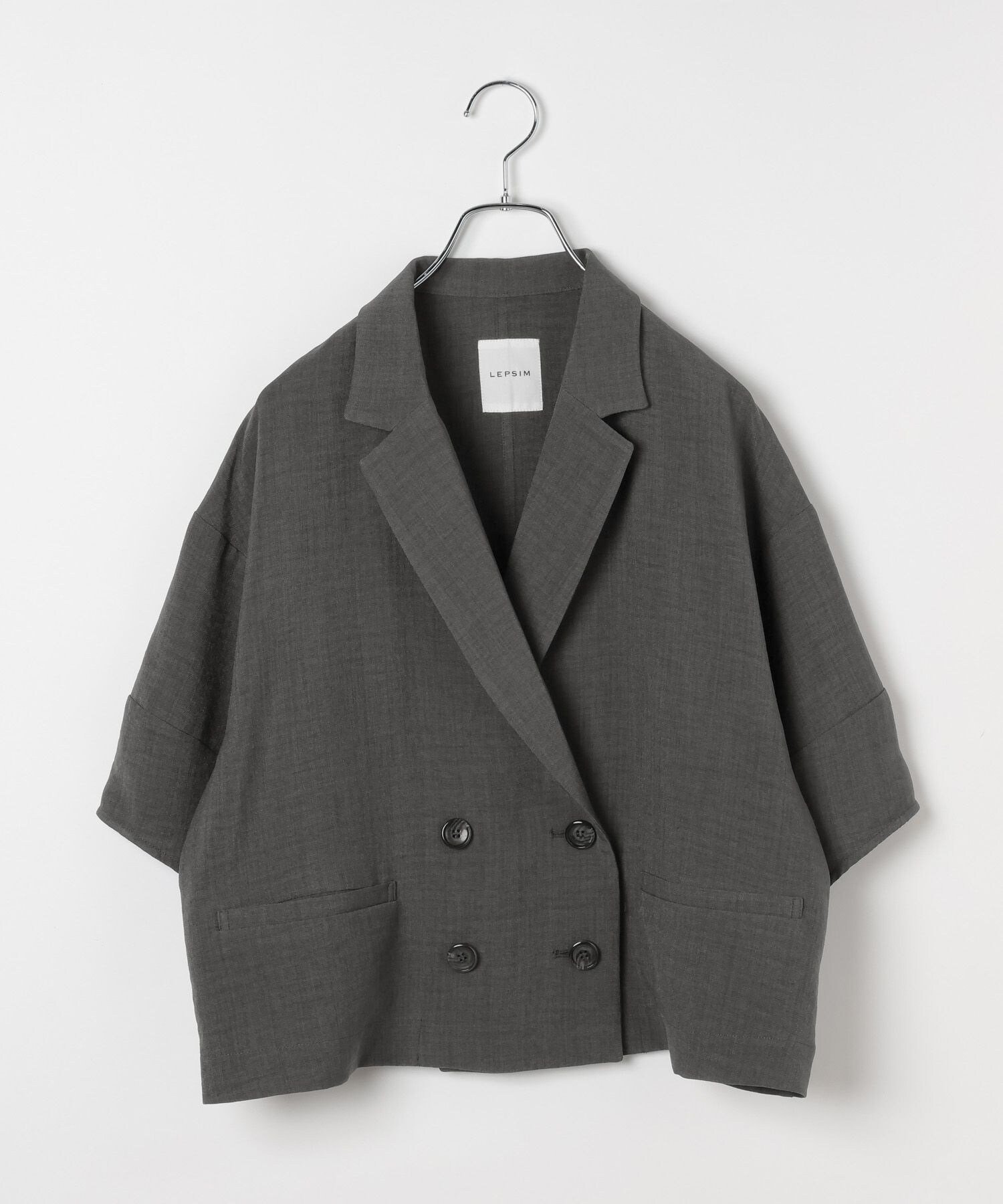 【レプシィム ローリーズファーム/LEPSIM LOWRYS FARM】の《リネンライクドライシリーズ》ランタンショート5分袖ダブルジャケット インテリア・キッズ・メンズ・レディースファッション・服の通販 founy(ファニー) 　ファッション　Fashion　レディースファッション　Fashion for Women　アウター　Coat / Outerwear Collection　レディースジャケット・軽アウター　Jackets　おすすめ　Recommended / Our Picks　ショート　Short, Short Length　ジャケット　Jacket, Outerwear　セットアップ　Set-Up, Coordinated Outfit　ダブル　Double, Double-Breasted　バランス　Balance, Style Balance　ラップ　Wrap, Wrap Design　ワイド　Wide, Wide Fit　チャコール18|ID: prp329100004918494 ipo3291000000036890631