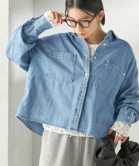 【シップス フォー ウィメン/SHIPS】の洗濯機可能 ライトオンス デニム ショート シャツ 人気、トレンドファッション・服の通販 founy(ファニー) ファッション Fashion レディースファッション Fashion for Women トップス・カットソー Cut & Sew Tops シャツ・ブラウス・オフィスカジュアル Elegant Blouses & Button-Ups 切替 Switching, Contrast Panel ショート Short, Short Length シルバー Silver, Metallic Silver デニム Denim, Jeans Material バランス Balance, Style Balance ボトム Bottoms, Lower Wear ポケット Pocket, Pocket Detail 羽織 Haori, Light Jacket メタル Metal, Metal Parts 2026年 2026 |ID:prp329100004919182