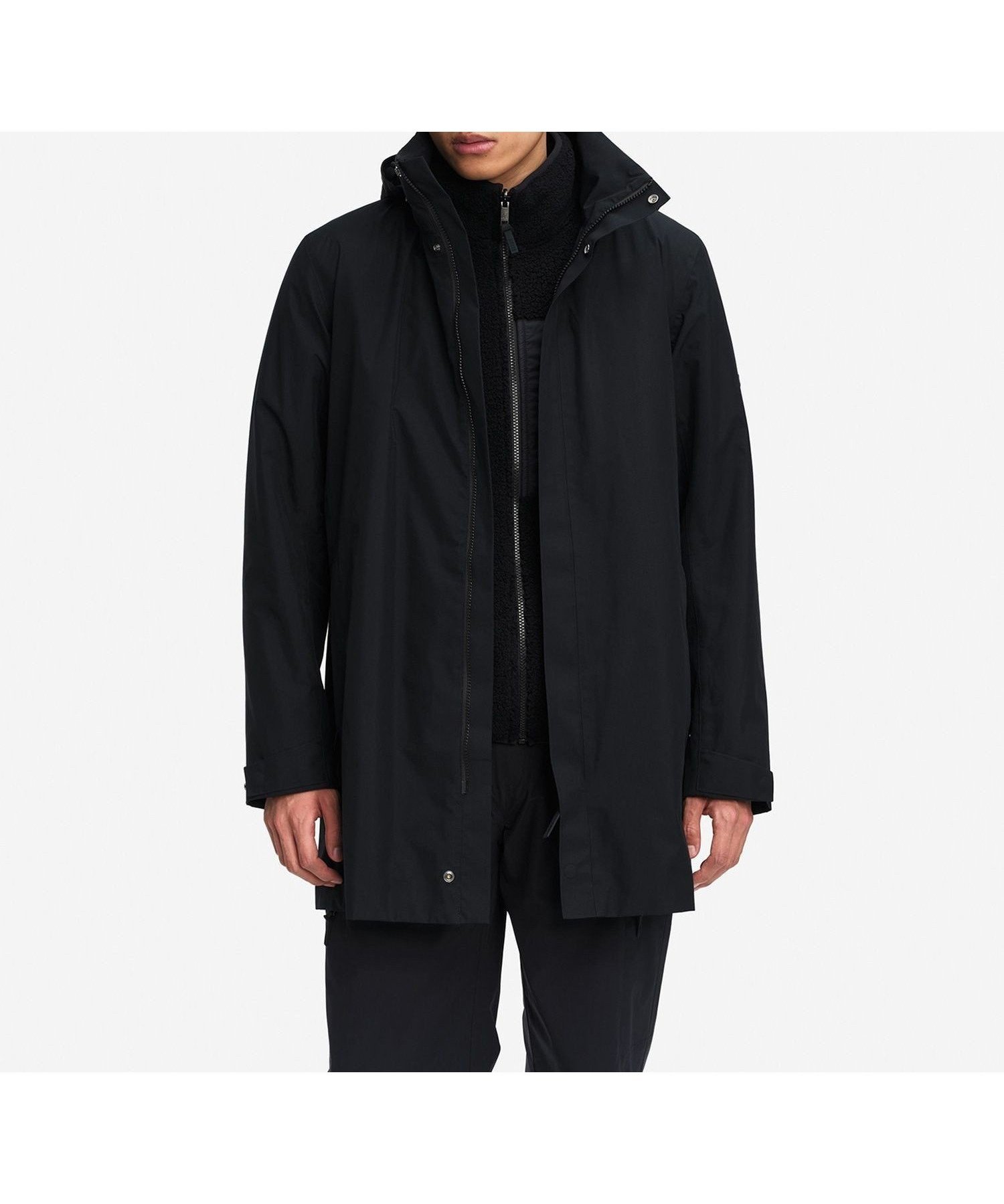 【エーグル/AIGLE / MEN】のGORE=TEX ゴアテックス 防風 防水 透湿 2レイヤーロングジャケット / フード収納可 インテリア・キッズ・メンズ・レディースファッション・服の通販 founy(ファニー) ファッション Fashion メンズファッション Fashion for Men カフス Cuff Design ジップ Zip, Zipper ジャケット Jacket, Outerwear スタンド Stand Collar, Upright Stand スリット Slit, Slit Detail ドローコード Drawcord, Drawstring Cord ハンド Hand, Handmade パッチ Patch, Appliqué ポケット Pocket, Pocket Detail ロング Long, Long-Length ブラック|ID: prp329100004919256 ipo3291000000036903753