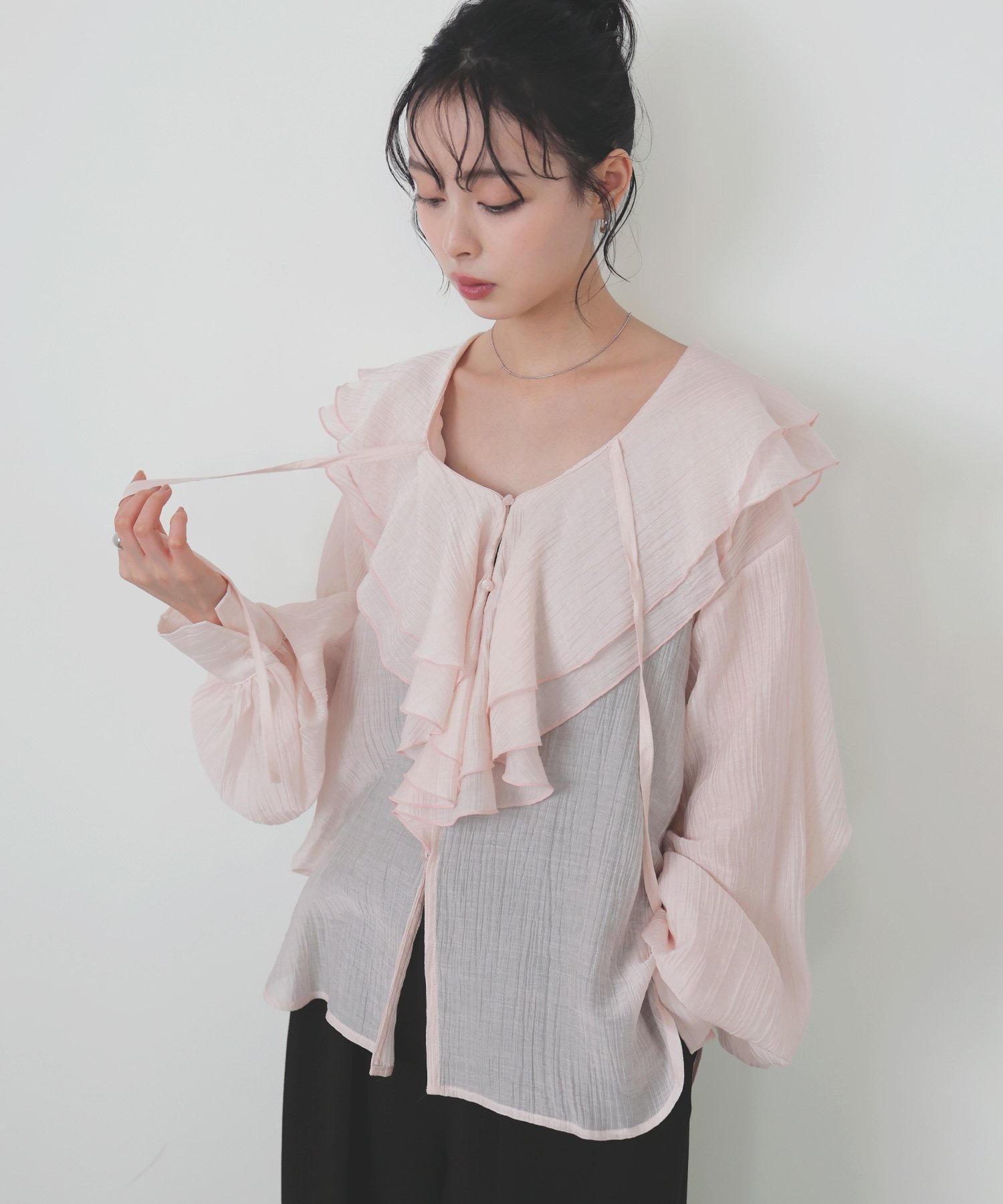 【リアン/Lian】のシアーラッフルブラウス インテリア・キッズ・メンズ・レディースファッション・服の通販 founy(ファニー) 　ファッション　Fashion　レディースファッション　Fashion for Women　トップス・カットソー　Cut & Sew Tops　シャツ・ブラウス・オフィスカジュアル　Elegant Blouses & Button-Ups　フリル　Frill, Ruffle　エレガント 上品　Elegant　ピンク|ID: prp329100004919264 ipo3291000000036903790