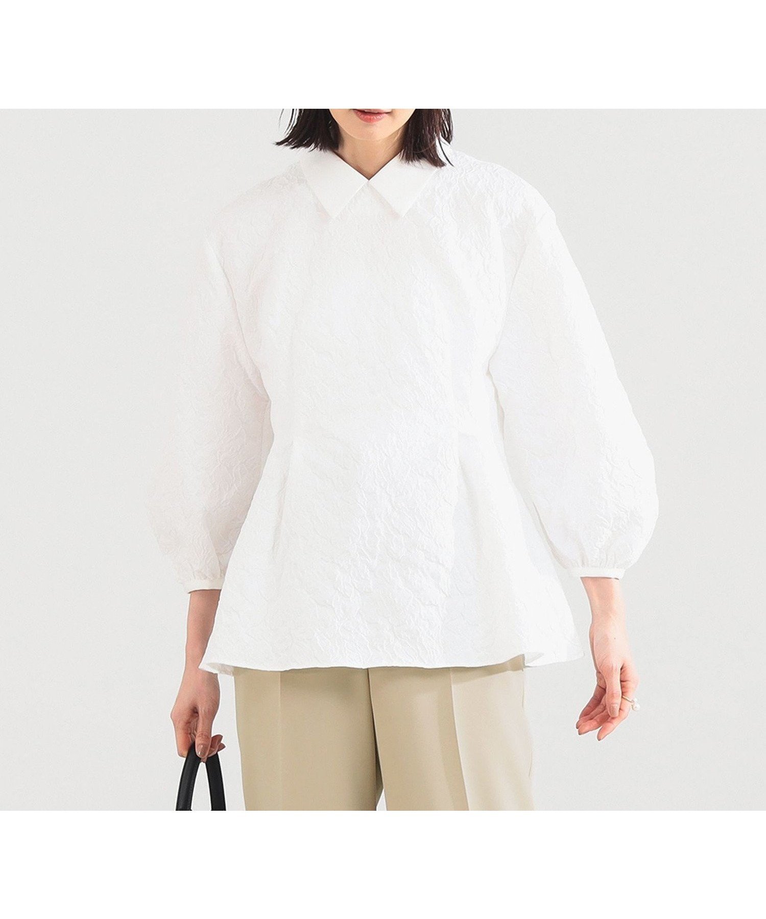 【デミルクス ビームス/Demi-Luxe BEAMS】の【手洗い可能】フクレ織り アタッチドカラー ブラウス* ビームスセレモニー2026 オフィスカジュアル きれいめカジュアル オンオフ兼用 通勤服 インテリア・キッズ・メンズ・レディースファッション・服の通販 founy(ファニー) 　ファッション　Fashion　レディースファッション　Fashion for Women　トップス・カットソー　Cut & Sew Tops　シャツ・ブラウス・オフィスカジュアル　Elegant Blouses & Button-Ups　エレガント 上品　Elegant　スリーブ　Sleeve, Long Sleeve / Short Sleeve　タイトスカート　Pencil Skirt, Tight Skirt　ペプラム　Peplum, Flared Hem　セレモニー　Ceremony　ビジネス 仕事 通勤　Business / Work / Commuting　WHITE|ID: prp329100004919276 ipo3291000000036903832