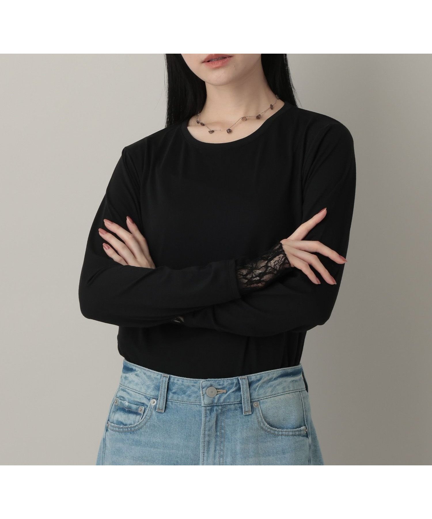 【アパートバイローリーズ/apart by lowrys】のレースレイヤードスリーブ_長袖 インテリア・キッズ・メンズ・レディースファッション・服の通販 founy(ファニー) 　ファッション　Fashion　レディースファッション　Fashion for Women　トップス・カットソー　Cut & Sew Tops　おすすめ　Recommended / Our Picks　カットソー　Cut and Sewn Top　カーディガン　Cardigan, Knitwear　ジャケット　Jacket, Outerwear　ドッキング　Docking, Mixed Material　フェミニン　Feminine, Girly　レース　Lace, Lace Fabric　春　Spring　長袖　Long Sleeve, Full Sleeve　ブラック09|ID: prp329100004919293 ipo3291000000036903908