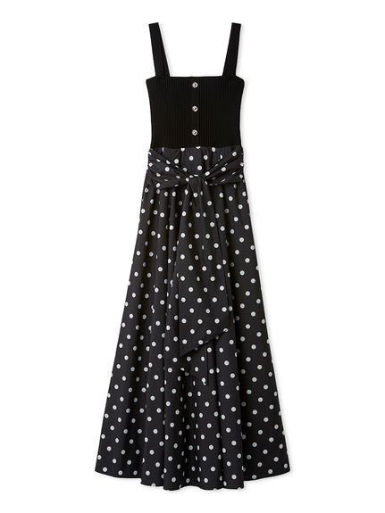 【フレイ アイディー/FRAY I.D】の2wayタイデザインニットコンビワンピース 人気、トレンドファッション・服の通販 founy(ファニー) 　ファッション　Fashion　レディースファッション　Fashion for Women　ワンピース　Dresses　春　Spring　キャミワンピース　Cami Dress, Slip Dress　コンビ　Combo, Combination Style　今季　This Season, Current Season　スマート　Smart, Elegant　セットアップ　Set-Up, Coordinated Outfit　タフタ　Taffeta, Structured Fabric　トレンド　Trend, Trending Now　ドッキング　Docking, Mixed Material　ドット　Polka Dot, Dot Pattern　フィット　Fit, Slim Fit　メタル　Metal, Metal Parts　リブニット　Rib Knit, Ribbed Knit　リボン　Ribbon, Bow　おすすめ　Recommended / Our Picks　 other-1|ID: prp329100004923296 ipo3291000000036941860