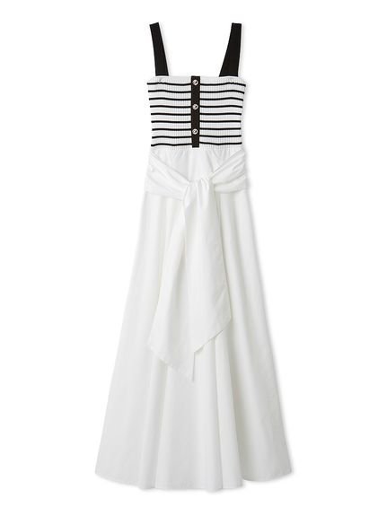 【フレイ アイディー/FRAY I.D】の2wayタイデザインニットコンビワンピース インテリア・キッズ・メンズ・レディースファッション・服の通販 founy(ファニー) 　ファッション　Fashion　レディースファッション　Fashion for Women　ワンピース　Dresses　春　Spring　キャミワンピース　Cami Dress, Slip Dress　コンビ　Combo, Combination Style　今季　This Season, Current Season　スマート　Smart, Elegant　セットアップ　Set-Up, Coordinated Outfit　タフタ　Taffeta, Structured Fabric　トレンド　Trend, Trending Now　ドッキング　Docking, Mixed Material　ドット　Polka Dot, Dot Pattern　フィット　Fit, Slim Fit　メタル　Metal, Metal Parts　リブニット　Rib Knit, Ribbed Knit　リボン　Ribbon, Bow　おすすめ　Recommended / Our Picks　BORDER[933]|ID: prp329100004923296 ipo3291000000036941868