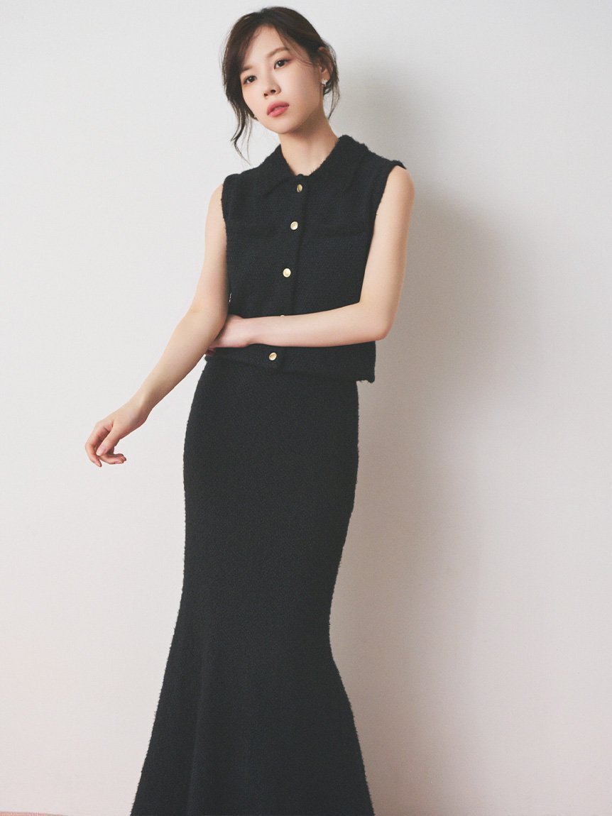 【セルフォード/CELFORD】のメタルボタンジレニットセットアップ インテリア・キッズ・メンズ・レディースファッション・服の通販 founy(ファニー) 　ファッション　Fashion　レディースファッション　Fashion for Women　アウター　Coat / Outerwear Collection　トップス・カットソー　Cut & Sew Tops　ニット　Knit Tops & Sweaters　ベスト&ジレ / 重ね着スタイル　Vests & Gilets　シンプル　Simple, Minimal　スマート　Smart, Elegant　セットアップ　Set-Up, Coordinated Outfit　トレンド　Trend, Trending Now　フリンジ　Fringe, Tassel　フレア　Flare, Flared　フロント　Front, Front Design　メタル　Metal, Metal Parts　NVY[089]|ID: prp329100004923612 ipo3291000000036944077