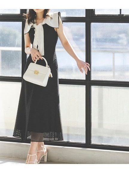 【スナイデル/SNIDEL】の【00サイズあり】セーラースカーフワンピース インテリア・キッズ・メンズ・レディースファッション・服の通販 founy(ファニー) 　ファッション　Fashion　レディースファッション　Fashion for Women　ワンピース　Dresses　エレガント 上品　Elegant　春　Spring　クラシカル　Classical, Vintage-Inspired　シェイプ　Shape, Slim Fit　シャーリング　Shirring, Ruched　スマート　Smart, Elegant　タンブラー　Tumbler, Travel Mug　トレンド　Trend, Trending Now　ハンカチ　Handkerchief, Hanky　マキシ　Maxi, Full Length　リボン　Ribbon, Bow　レース　Lace, Lace Fabric　ワーク　Workwear, Utility Style　S/S・春夏　SS, Spring/Summer, Warm Season　夏　Summer　BLK[009]|ID: prp329100004923632 ipo3291000000036944192