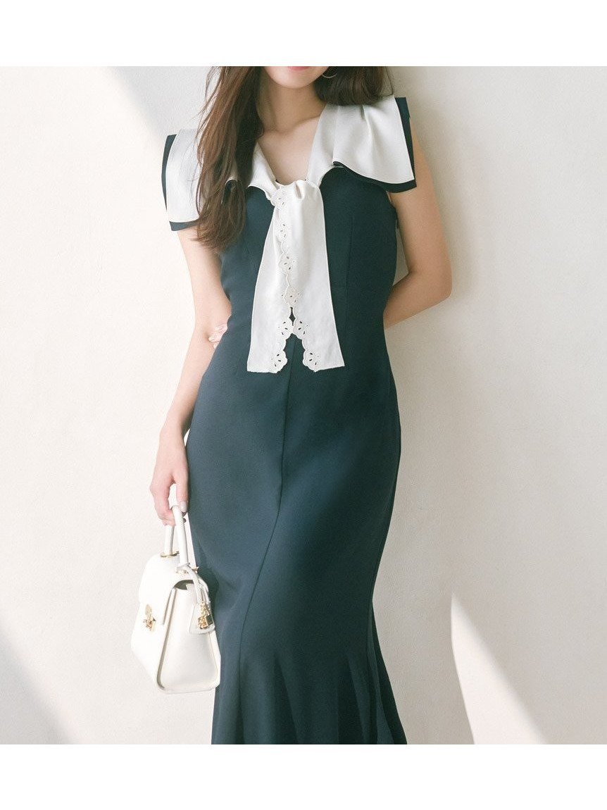 【スナイデル/SNIDEL】の【00サイズあり】セーラースカーフワンピース インテリア・キッズ・メンズ・レディースファッション・服の通販 founy(ファニー) 　ファッション　Fashion　レディースファッション　Fashion for Women　ワンピース　Dresses　エレガント 上品　Elegant　春　Spring　クラシカル　Classical, Vintage-Inspired　シェイプ　Shape, Slim Fit　シャーリング　Shirring, Ruched　スマート　Smart, Elegant　タンブラー　Tumbler, Travel Mug　トレンド　Trend, Trending Now　ハンカチ　Handkerchief, Hanky　マキシ　Maxi, Full Length　リボン　Ribbon, Bow　レース　Lace, Lace Fabric　ワーク　Workwear, Utility Style　S/S・春夏　SS, Spring/Summer, Warm Season　夏　Summer　NVY[089]|ID: prp329100004923632 ipo3291000000036944195