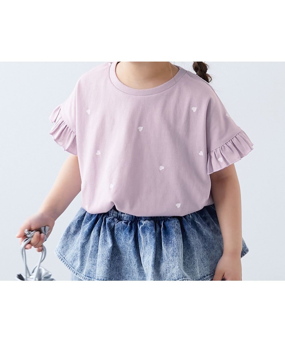 【デビロック/devirock / KIDS】のハート総柄 袖フリル 半袖Tシャツ 子供服 キッズ 女の子 ハート柄 ハート 26SS 人気、トレンドファッション・服の通販 founy(ファニー) 　ファッション　Fashion　キッズファッション　Fashion for Kids　デニム　Denim, Jeans Material　トレンド　Trend, Trending Now　長袖　Long Sleeve, Full Sleeve　フリル　Frill, Ruffle　プリント　Print, Printed Pattern　半袖　Short Sleeve, Half Sleeve　ワイド　Wide, Wide Fit　おすすめ　Recommended / Our Picks　2026年　2026　 other-1|ID: prp329100004924167 ipo3291000000036948768