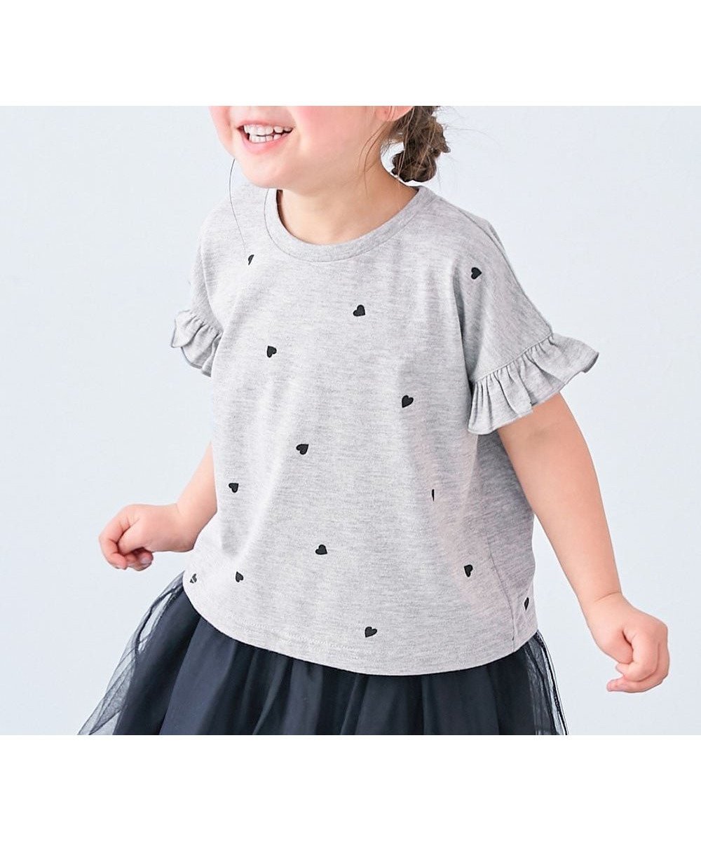 【デビロック/devirock / KIDS】のハート総柄 袖フリル 半袖Tシャツ 子供服 キッズ 女の子 ハート柄 ハート 26SS インテリア・キッズ・メンズ・レディースファッション・服の通販 founy(ファニー) 　ファッション　Fashion　キッズファッション　Fashion for Kids　デニム　Denim, Jeans Material　トレンド　Trend, Trending Now　長袖　Long Sleeve, Full Sleeve　フリル　Frill, Ruffle　プリント　Print, Printed Pattern　半袖　Short Sleeve, Half Sleeve　ワイド　Wide, Wide Fit　おすすめ　Recommended / Our Picks　2026年　2026　003-杢グレー|ID: prp329100004924167 ipo3291000000036948776