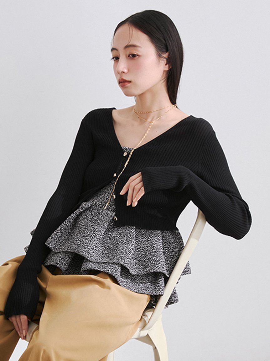 【フレイ アイディー/FRAY I.D】のシルクコットンクロップドリブニットカーディガン インテリア・キッズ・メンズ・レディースファッション・服の通販 founy(ファニー) 　ファッション　Fashion　レディースファッション　Fashion for Women　トップス・カットソー　Cut & Sew Tops　ニット　Knit Tops & Sweaters　カーディガン・羽織り　Layered Style Cardigans　春　Spring　カーディガン　Cardigan, Knitwear　キャミワンピース　Cami Dress, Slip Dress　コンパクト　Compact, Small Size　シアー　Sheer, See-Through　シルク　Silk, 100% Silk　スマート　Smart, Elegant　デコルテ　Décolleté, Neckline　トレンド　Trend, Trending Now　フィット　Fit, Slim Fit　ボタニカル　Botanical, Floral Pattern　メタル　Metal, Metal Parts　S/S・春夏　SS, Spring/Summer, Warm Season　おすすめ　Recommended / Our Picks　夏　Summer　エレガント 上品　Elegant　BLK[009]|ID: prp329100004925943 ipo3291000000036963186