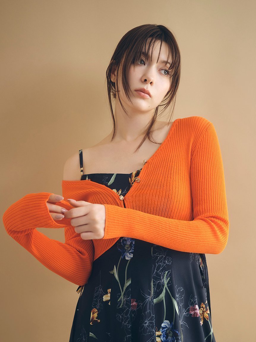 【フレイ アイディー/FRAY I.D】のシルクコットンクロップドリブニットカーディガン インテリア・キッズ・メンズ・レディースファッション・服の通販 founy(ファニー) 　ファッション　Fashion　レディースファッション　Fashion for Women　トップス・カットソー　Cut & Sew Tops　ニット　Knit Tops & Sweaters　カーディガン・羽織り　Layered Style Cardigans　春　Spring　カーディガン　Cardigan, Knitwear　キャミワンピース　Cami Dress, Slip Dress　コンパクト　Compact, Small Size　シアー　Sheer, See-Through　シルク　Silk, 100% Silk　スマート　Smart, Elegant　デコルテ　Décolleté, Neckline　トレンド　Trend, Trending Now　フィット　Fit, Slim Fit　ボタニカル　Botanical, Floral Pattern　メタル　Metal, Metal Parts　S/S・春夏　SS, Spring/Summer, Warm Season　おすすめ　Recommended / Our Picks　夏　Summer　エレガント 上品　Elegant　ORG[051]|ID: prp329100004925943 ipo3291000000036963193