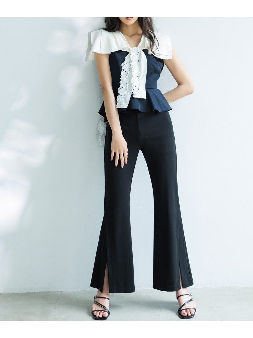 【スナイデル/SNIDEL】のスリットカットパンツ インテリア・キッズ・メンズ・レディースファッション・服の通販 founy(ファニー) 　ファッション　Fashion　レディースファッション　Fashion for Women　パンツ　Pants & Trousers　おすすめ　Recommended / Our Picks　ウェーブ　Wavy Pattern　ストレート　Straight, Straight Cut　スマート　Smart, Elegant　スリット　Slit, Slit Detail　フィット　Fit, Slim Fit　フレア　Flare, Flared　BLK[009]|ID: prp329100004926193 ipo3291000000036964352