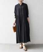【シップス フォー ウィメン/SHIPS】の《追加 》SHIPS any 手洗い可能 ドット バンドカラー プリーツ ロング ワンピース ブラック|ID:prp329100004926199
