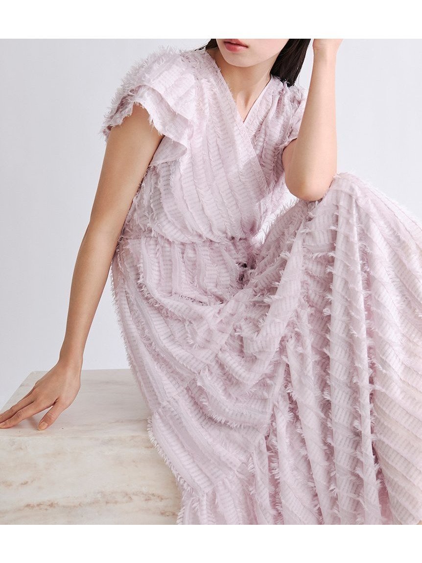 【フレイ アイディー/FRAY I.D】の【00サイズあり】フリンジジャカードティアードワンピース インテリア・キッズ・メンズ・レディースファッション・服の通販 founy(ファニー) 　ファッション　Fashion　レディースファッション　Fashion for Women　ワンピース　Dresses　エアリー　Airy Texture　シアー　Sheer, See-Through　スマート　Smart, Elegant　ダブル　Double, Double-Breasted　定番　Standard, Basic Item　人気　Popular, Best Seller　フレア　Flare, Flared　フロント　Front, Front Design　メタル　Metal, Metal Parts　PNK[066]|ID: prp329100004926203 ipo3291000000036964401