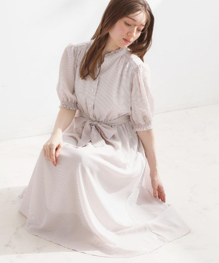 【クチュール ブローチ/Couture Brooch】の【洗える】シアーストライプ ワンピース 人気、トレンドファッション・服の通販 founy(ファニー) 　ファッション　Fashion　レディースファッション　Fashion for Women　ワンピース　Dresses　洗える　Machine Washable　シアー　Sheer, See-Through　シャーリング　Shirring, Ruched　スタンド　Stand Collar, Upright Stand　ストライプ　Stripe, Striped Pattern　スマート　Smart, Elegant　スリーブ　Sleeve, Long Sleeve / Short Sleeve　チェック　Check, Plaid, Tartan　フェミニン　Feminine, Girly　フリル　Frill, Ruffle　ポケット　Pocket, Pocket Detail　ヨーク　Yoke, Yoke Design　リボン　Ribbon, Bow　夏　Summer　2026年　2026　 other-1|ID: prp329100004926223 ipo3291000000036964483