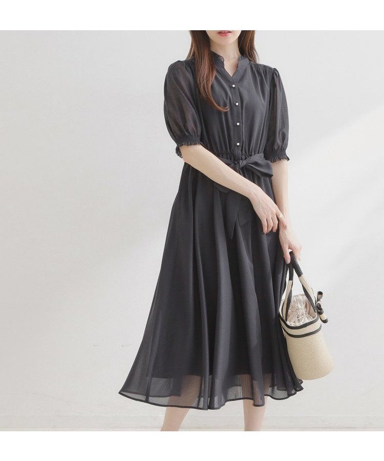 【クチュール ブローチ/Couture Brooch】の【洗える】シアーストライプ ワンピース インテリア・キッズ・メンズ・レディースファッション・服の通販 founy(ファニー) 　ファッション　Fashion　レディースファッション　Fashion for Women　ワンピース　Dresses　洗える　Machine Washable　シアー　Sheer, See-Through　シャーリング　Shirring, Ruched　スタンド　Stand Collar, Upright Stand　ストライプ　Stripe, Striped Pattern　スマート　Smart, Elegant　スリーブ　Sleeve, Long Sleeve / Short Sleeve　チェック　Check, Plaid, Tartan　フェミニン　Feminine, Girly　フリル　Frill, Ruffle　ポケット　Pocket, Pocket Detail　ヨーク　Yoke, Yoke Design　リボン　Ribbon, Bow　夏　Summer　2026年　2026　ネイビー|ID: prp329100004926223 ipo3291000000036964489