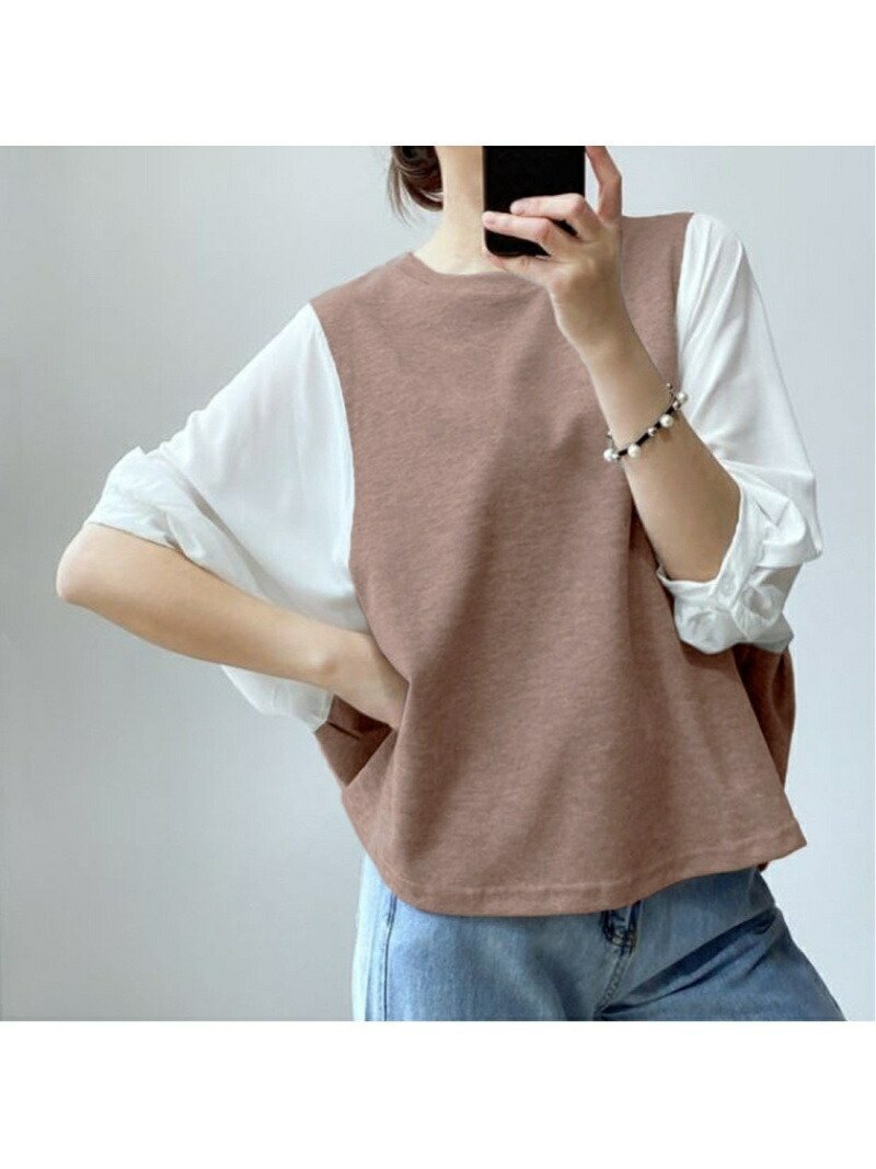 【ジュノア/JUNOAH】の5分袖ドッキングブラウス インテリア・キッズ・メンズ・レディースファッション・服の通販 founy(ファニー) 　ファッション　Fashion　レディースファッション　Fashion for Women　トップス・カットソー　Cut & Sew Tops　シャツ・ブラウス・オフィスカジュアル　Elegant Blouses & Button-Ups　ドッキング　Docking, Mixed Material　グレージュ|ID: prp329100004926352 ipo3291000000036964867