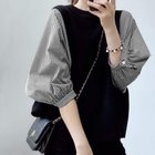 【ジュノア/JUNOAH】の5分袖ドッキングブラウス 人気、トレンドファッション・服の通販 founy(ファニー) ファッション Fashion レディースファッション Fashion for Women トップス・カットソー Cut & Sew Tops シャツ・ブラウス・オフィスカジュアル Elegant Blouses & Button-Ups ドッキング Docking, Mixed Material thumbnail チェックブラック|ID: prp329100004926352 ipo3291000000036964871