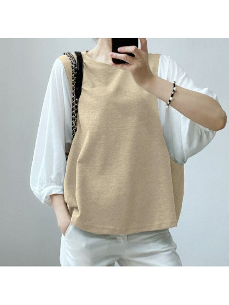 【ジュノア/JUNOAH】の5分袖ドッキングブラウス インテリア・キッズ・メンズ・レディースファッション・服の通販 founy(ファニー) 　ファッション　Fashion　レディースファッション　Fashion for Women　トップス・カットソー　Cut & Sew Tops　シャツ・ブラウス・オフィスカジュアル　Elegant Blouses & Button-Ups　ドッキング　Docking, Mixed Material　ベージュ|ID: prp329100004926352 ipo3291000000036964874