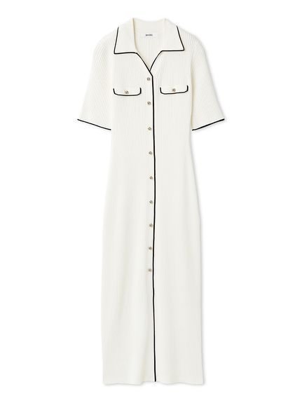 【スナイデル/SNIDEL】のフロントボタンニットワンピース インテリア・キッズ・メンズ・レディースファッション・服の通販 founy(ファニー) 　ファッション　Fashion　レディースファッション　Fashion for Women　ワンピース　Dresses　ニットワンピース　Knit Dresses　アクセサリー　Fashion Accessories　イエロー　Yellow　春　Spring　今季　This Season, Current Season　ストレート　Straight, Straight Cut　スマート　Smart, Elegant　スリット　Slit, Slit Detail　定番　Standard, Basic Item　人気　Popular, Best Seller　パイピング　Piping, Trim Design　フェイク　Faux, Fake　フラップ　Flap, Flap Pocket　ポケット　Pocket, Pocket Detail　メタル　Metal, Metal Parts　無地　Plain, Solid Color　リブニット　Rib Knit, Ribbed Knit　ワンポイント　One Point, Statement Accent　おすすめ　Recommended / Our Picks　WHT[001]|ID: prp329100004926387 ipo3291000000036965034