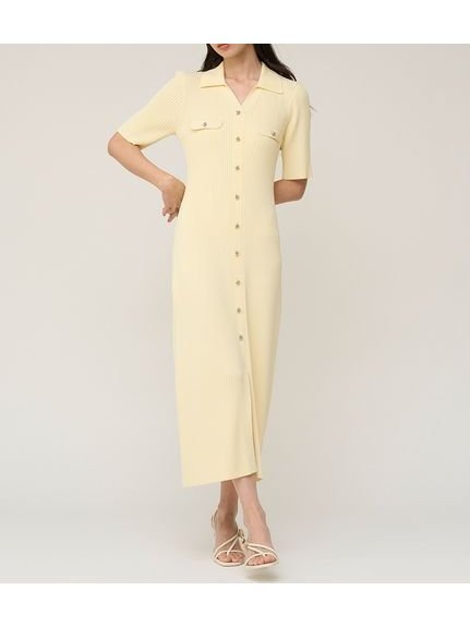 【スナイデル/SNIDEL】のフロントボタンニットワンピース インテリア・キッズ・メンズ・レディースファッション・服の通販 founy(ファニー) 　ファッション　Fashion　レディースファッション　Fashion for Women　ワンピース　Dresses　ニットワンピース　Knit Dresses　アクセサリー　Fashion Accessories　イエロー　Yellow　春　Spring　今季　This Season, Current Season　ストレート　Straight, Straight Cut　スマート　Smart, Elegant　スリット　Slit, Slit Detail　定番　Standard, Basic Item　人気　Popular, Best Seller　パイピング　Piping, Trim Design　フェイク　Faux, Fake　フラップ　Flap, Flap Pocket　ポケット　Pocket, Pocket Detail　メタル　Metal, Metal Parts　無地　Plain, Solid Color　リブニット　Rib Knit, Ribbed Knit　ワンポイント　One Point, Statement Accent　おすすめ　Recommended / Our Picks　YEL[032]|ID: prp329100004926387 ipo3291000000036965036