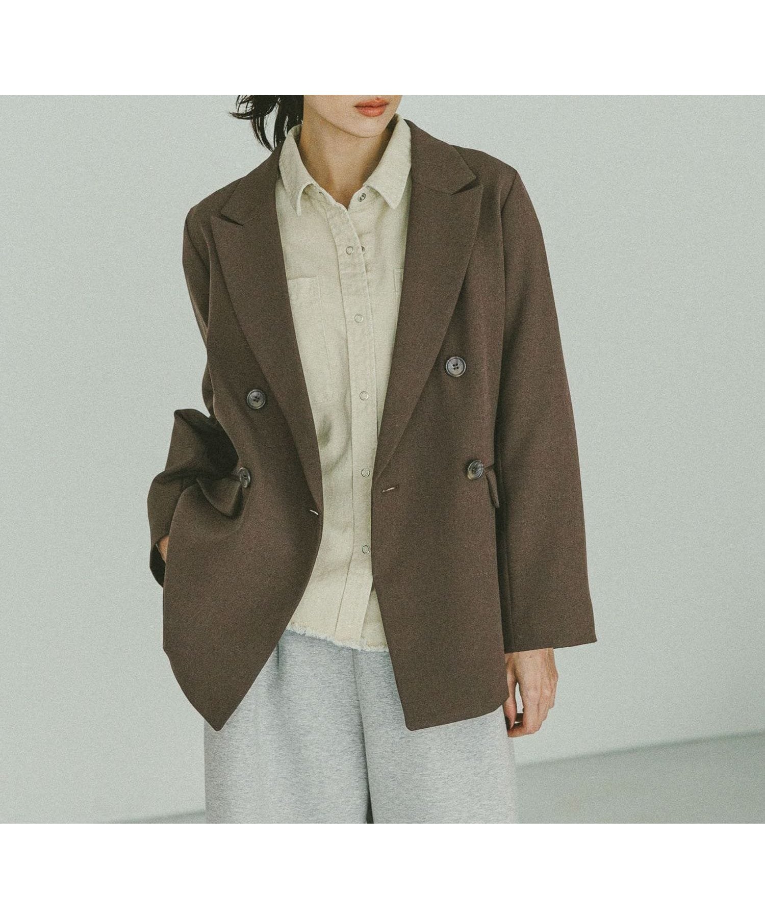 【グローバルワーク/GLOBAL WORK】のお手入れラクラクセットアップ/ダブルジャケット/611133 インテリア・キッズ・メンズ・レディースファッション・服の通販 founy(ファニー) 　ファッション　Fashion　レディースファッション　Fashion for Women　アウター　Coat / Outerwear Collection　レディースジャケット・軽アウター　Jackets　インナー　Innerwear　春　Spring　シェイプ　Shape, Slim Fit　ジャケット　Jacket, Outerwear　ストレート　Straight, Straight Cut　セットアップ　Set-Up, Coordinated Outfit　ダウン　Down, Puffer　ダブル　Double, Double-Breasted　デニム　Denim, Jeans Material　トレンド　Trend, Trending Now　パターン　Pattern, Design Print　フリル　Frill, Ruffle　プリーツ　Pleats, Pleated　ボックス　Boxy, Box Shape　ボトム　Bottoms, Lower Wear　レース　Lace, Lace Fabric　ワイド　Wide, Wide Fit　S/S・春夏　SS, Spring/Summer, Warm Season　おすすめ　Recommended / Our Picks　夏　Summer　セレモニー　Ceremony　ビジネス 仕事 通勤　Business / Work / Commuting　ブラウン58|ID: prp329100004927912 ipo3291000000036978174