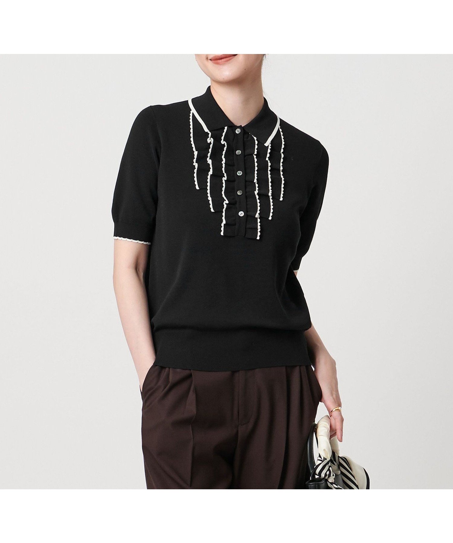 【ユナイテッドアローズ/UNITED ARROWS】のスカラップ フリル ショートスリーブ ニット -ウォッシャブル- インテリア・キッズ・メンズ・レディースファッション・服の通販 founy(ファニー) 　ファッション　Fashion　レディースファッション　Fashion for Women　トップス・カットソー　Cut & Sew Tops　ニット　Knit Tops & Sweaters　ウォッシャブル　Machine Washable　ショート　Short, Short Length　スカラップ　Scallop, Scalloped Edge　ストレート　Straight, Straight Cut　スリーブ　Sleeve, Long Sleeve / Short Sleeve　テーパード　Tapered, Tapered Pants　ノースリーブ　Sleeveless, No-Sleeve　フェミニン　Feminine, Girly　フリル　Frill, Ruffle　ワイド　Wide, Wide Fit　アウトレット　Outlet / Clearance　エレガント 上品　Elegant　BLACK|ID: prp329100004928011 ipo3291000000036979073