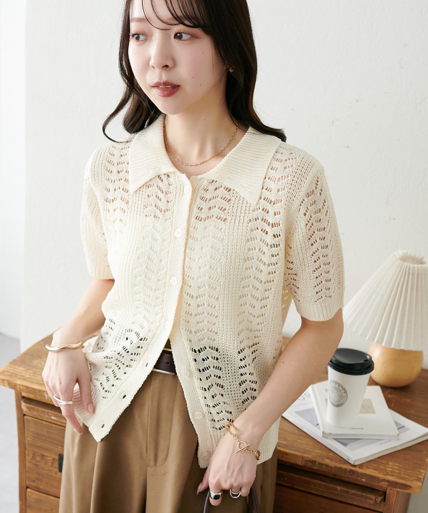 【ディスコート/Discoat】の【WEB限定】透かし編み衿付きニット 人気、トレンドファッション・服の通販 founy(ファニー) 　ファッション　Fashion　レディースファッション　Fashion for Women　トップス・カットソー　Cut & Sew Tops　ニット　Knit Tops & Sweaters　おすすめ　Recommended / Our Picks　キャミソール　Camisole, Spaghetti Strap Top　コンパクト　Compact, Small Size　サマー　Summer, Summer Style　サロペット　Overalls, Salopette　タンク　Tank Top, Sleeveless Top　デニム　Denim, Jeans Material　バランス　Balance, Style Balance　フェミニン　Feminine, Girly　フレア　Flare, Flared　エレガント 上品　Elegant　透かし　Cut-Out, Lacework　 other-1|ID: prp329100004928043 ipo3291000000036979410