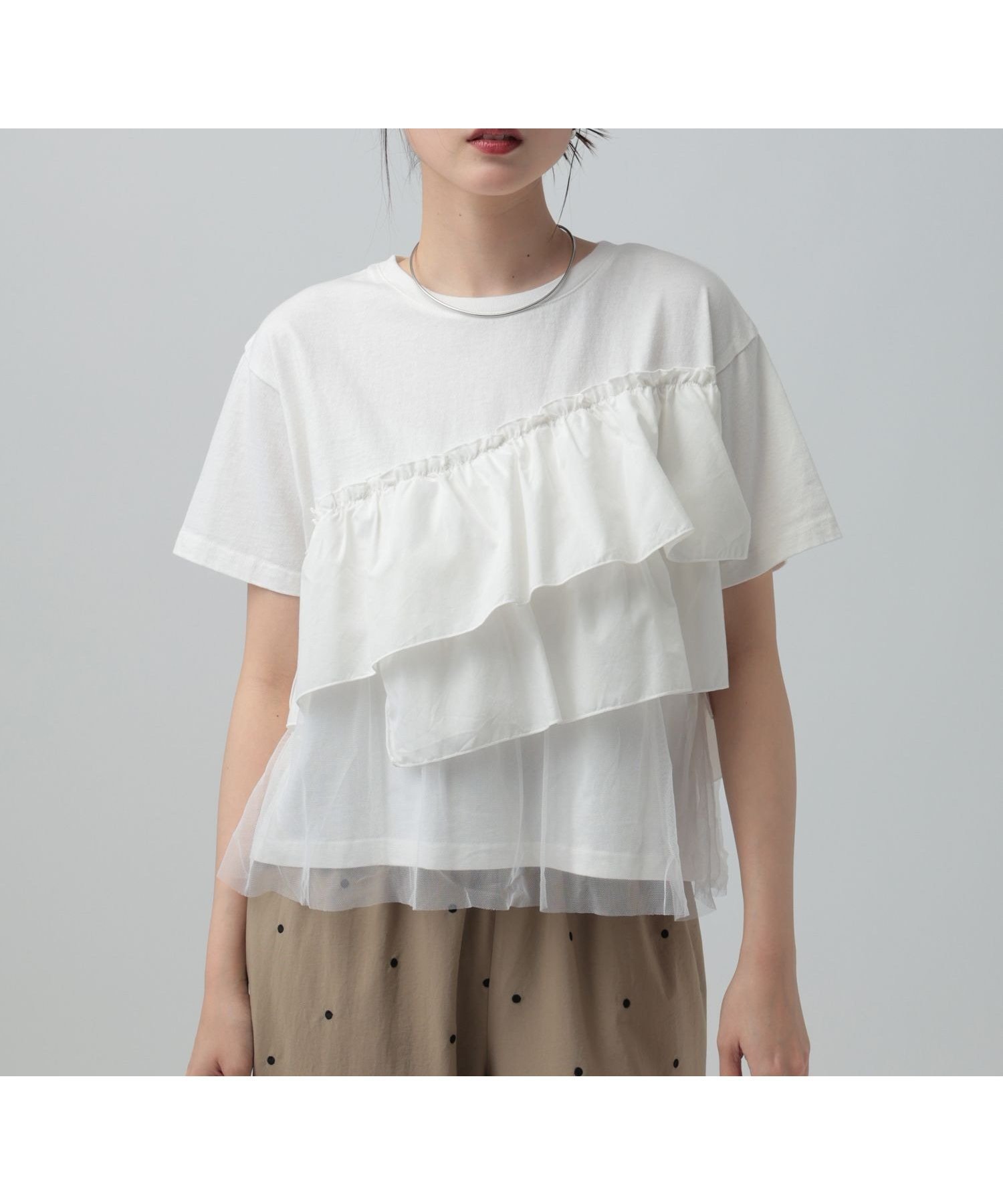 【レプシィム ローリーズファーム/LEPSIM LOWRYS FARM】の異素材フリルドッキングT2 人気、トレンドファッション・服の通販 founy(ファニー) 　ファッション　Fashion　レディースファッション　Fashion for Women　おすすめ　Recommended / Our Picks　チュール　Tulip, Tulip Motif　トレンド　Trend, Trending Now　ドッキング　Docking, Mixed Material　ドット　Polka Dot, Dot Pattern　フリル　Frill, Ruffle　 other-1|ID: prp329100004928059 ipo3291000000036979528