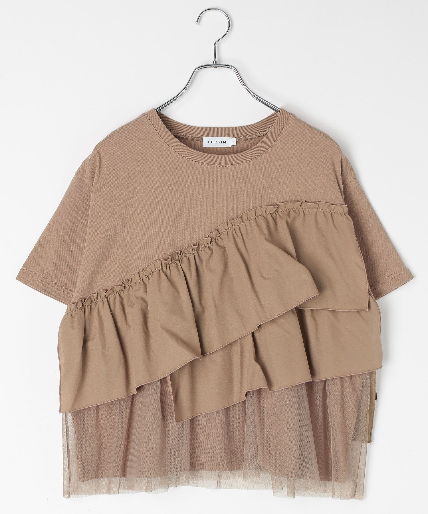 【レプシィム ローリーズファーム/LEPSIM LOWRYS FARM】の異素材フリルドッキングT2 インテリア・キッズ・メンズ・レディースファッション・服の通販 founy(ファニー) 　ファッション　Fashion　レディースファッション　Fashion for Women　おすすめ　Recommended / Our Picks　チュール　Tulip, Tulip Motif　トレンド　Trend, Trending Now　ドッキング　Docking, Mixed Material　ドット　Polka Dot, Dot Pattern　フリル　Frill, Ruffle　モカーキ76|ID: prp329100004928059 ipo3291000000036979539