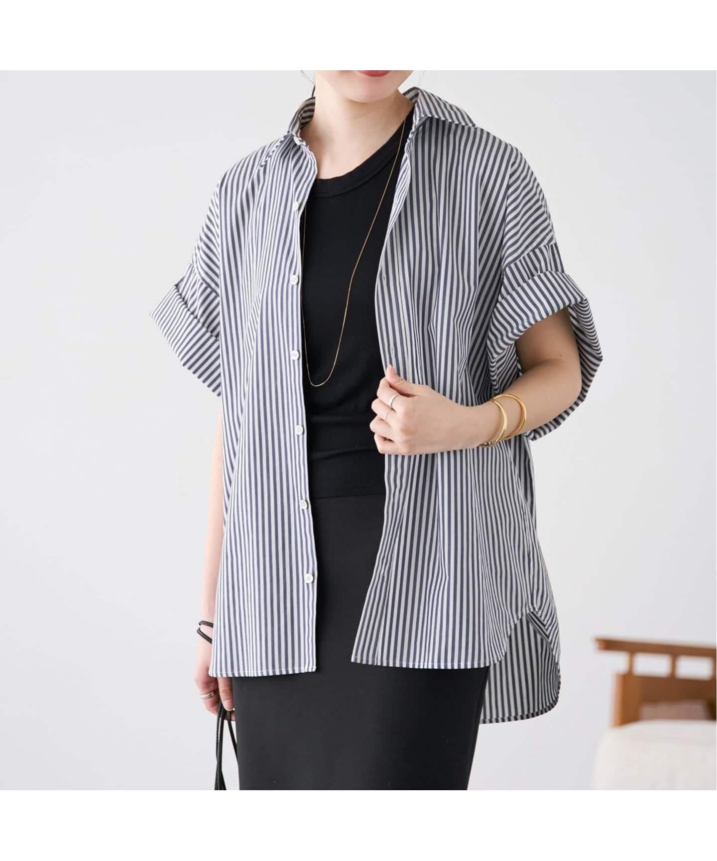 【プラージュ/Plage】の《追加》Roll Up Cuffs シャツ インテリア・キッズ・メンズ・レディースファッション・服の通販 founy(ファニー) 　ファッション　Fashion　レディースファッション　Fashion for Women　トップス・カットソー　Cut & Sew Tops　シャツ・ブラウス・オフィスカジュアル　Elegant Blouses & Button-Ups　ストライプ　Stripe, Striped Pattern　デニム　Denim, Jeans Material　リラックス　Relax, Relaxed Fit　レギュラー　Regular, Standard Fit　ワッシャー　Washer, Crinkled Finish　夏　Summer　無地　Plain, Solid Color　ネイビー|ID: prp329100004928075 ipo3291000000036979670