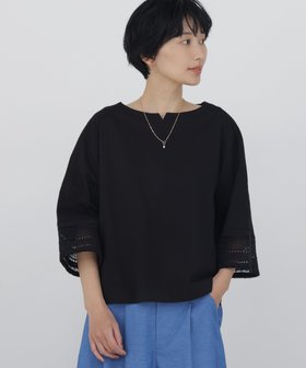 【ヒューマンウーマン/HUMAN WOMAN】の袖レース強撚糸TOPS 人気、トレンドファッション・服の通販 founy(ファニー) ファッション Fashion レディースファッション Fashion for Women トップス・カットソー Cut & Sew Tops おすすめ Recommended / Our Picks かぎ針 Crochet スタンダード Standard, Basic レース Lace, Lace Fabric 羽織 Haori, Light Jacket |ID:prp329100004928126