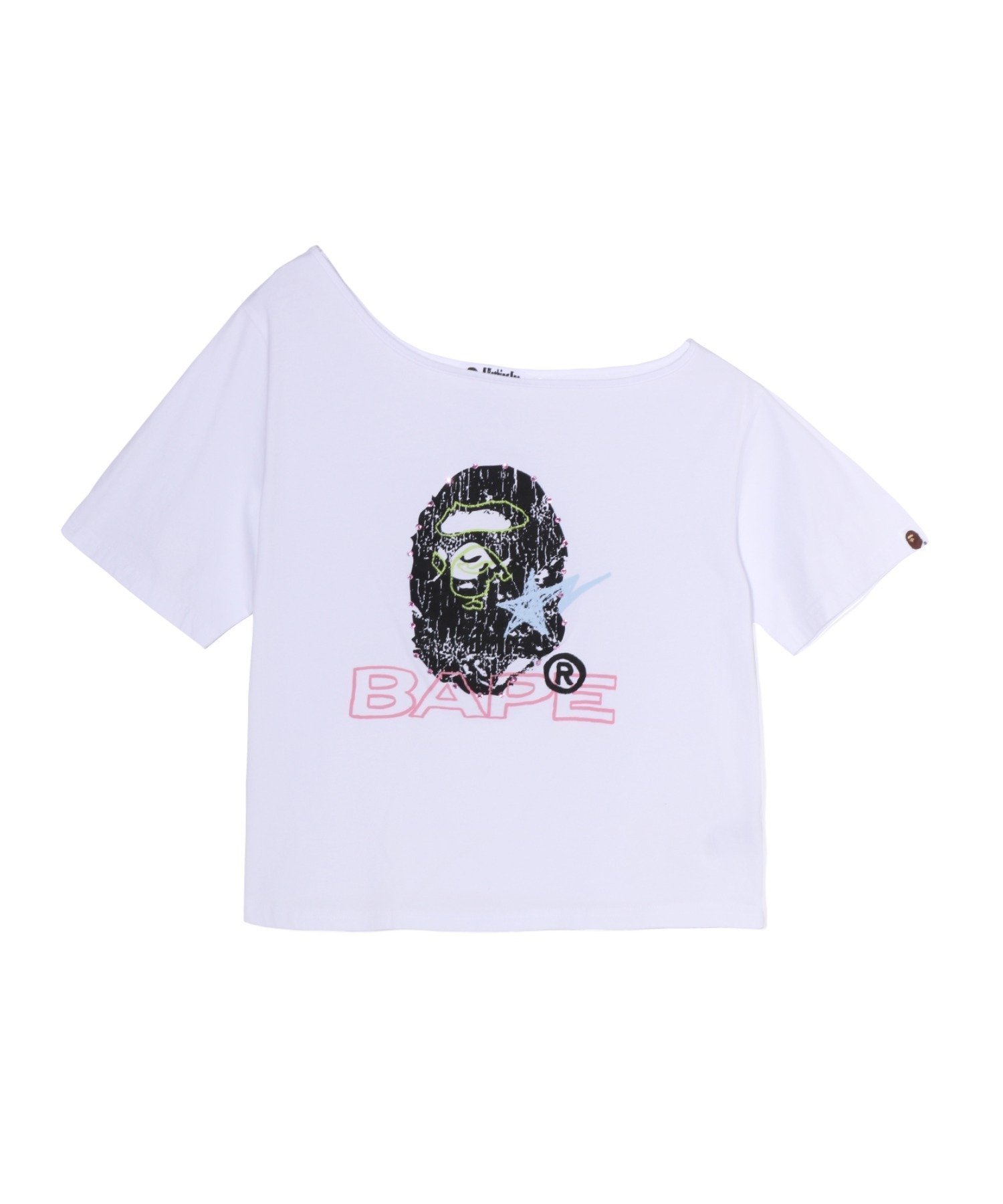 【ア ベイシング エイプ/A BATHING APE】のMULTI LOGO CUTOUT OVERSIZED TEE インテリア・キッズ・メンズ・レディースファッション・服の通販 founy(ファニー) 　ファッション　Fashion　レディースファッション　Fashion for Women　ショート　Short, Short Length　ストーン　Stone, Gem-Like　スリーブ　Sleeve, Long Sleeve / Short Sleeve　フロント　Front, Front Design　プリント　Print, Printed Pattern　WHITE|ID: prp329100004928142 ipo3291000000036980263